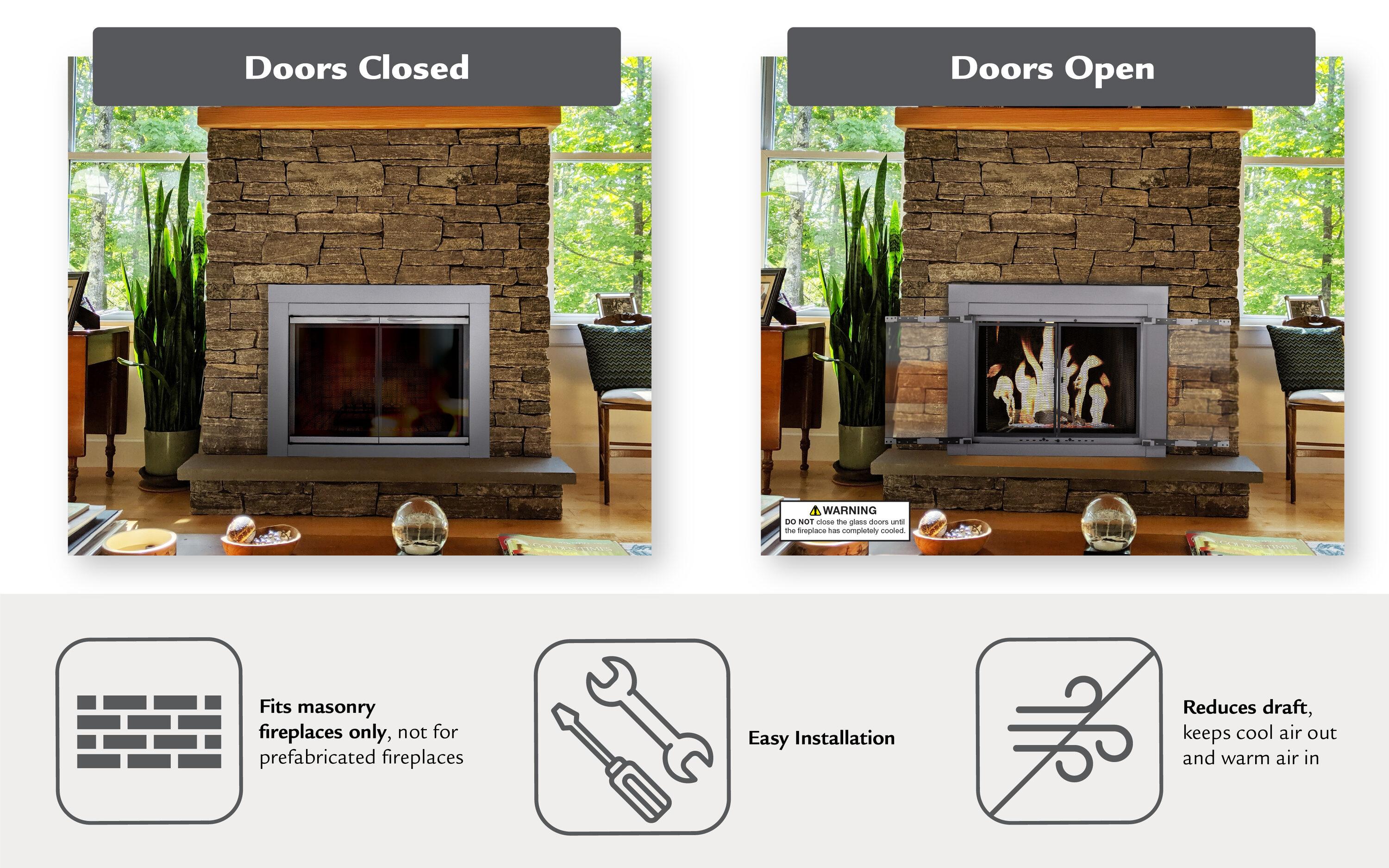 Pleasant Hearth Alpine Collection Fireplace Glass Door, Skyline Nickel - Small