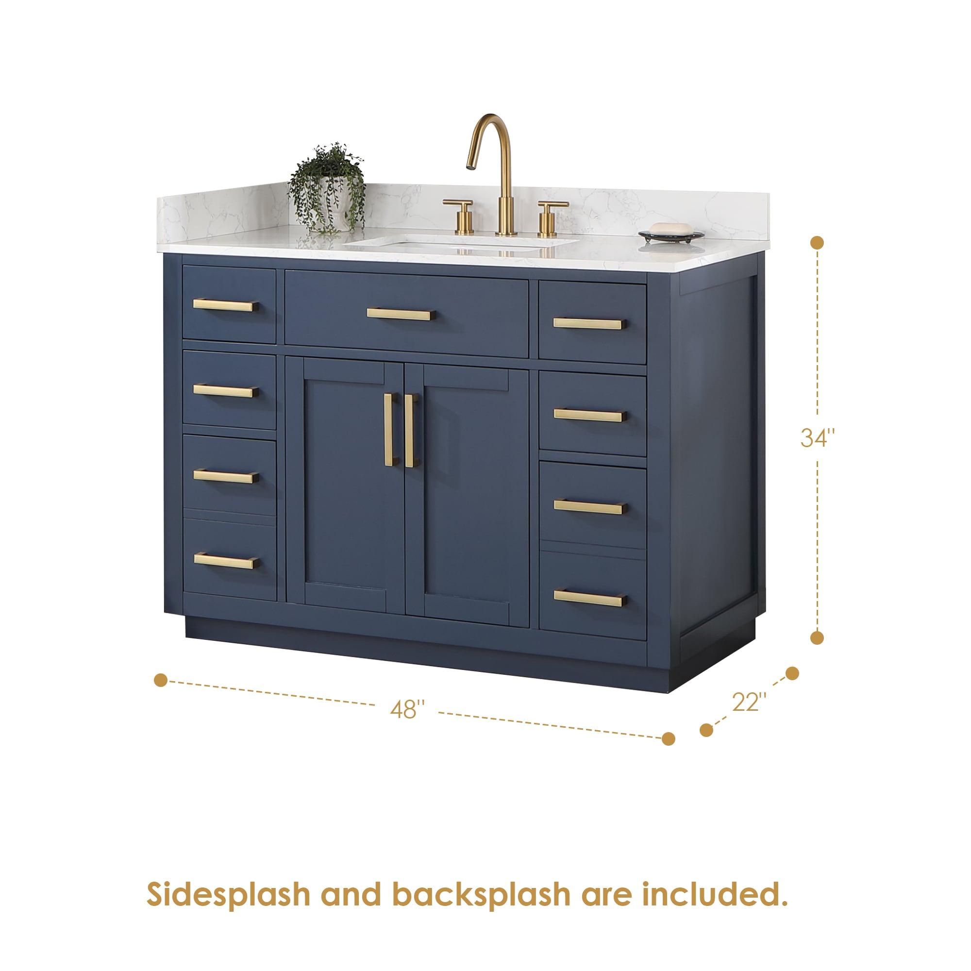 Gavino 48" Wood Vanity in Royal Blue with Composite Stone Top and Mirror