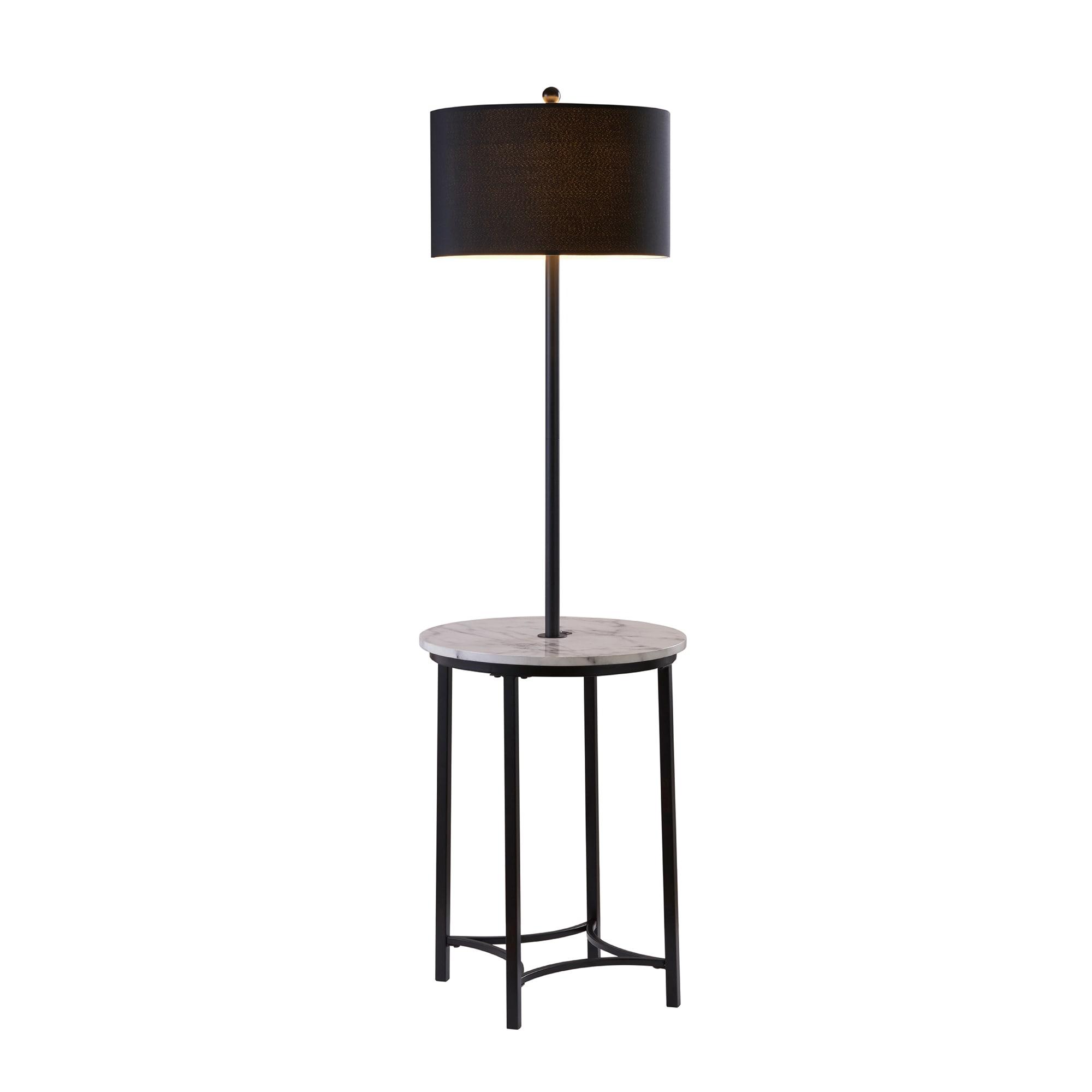 Teamson Home Shenna Floor Lamp with Side Table and Built-In USB, Faux Marble/Black