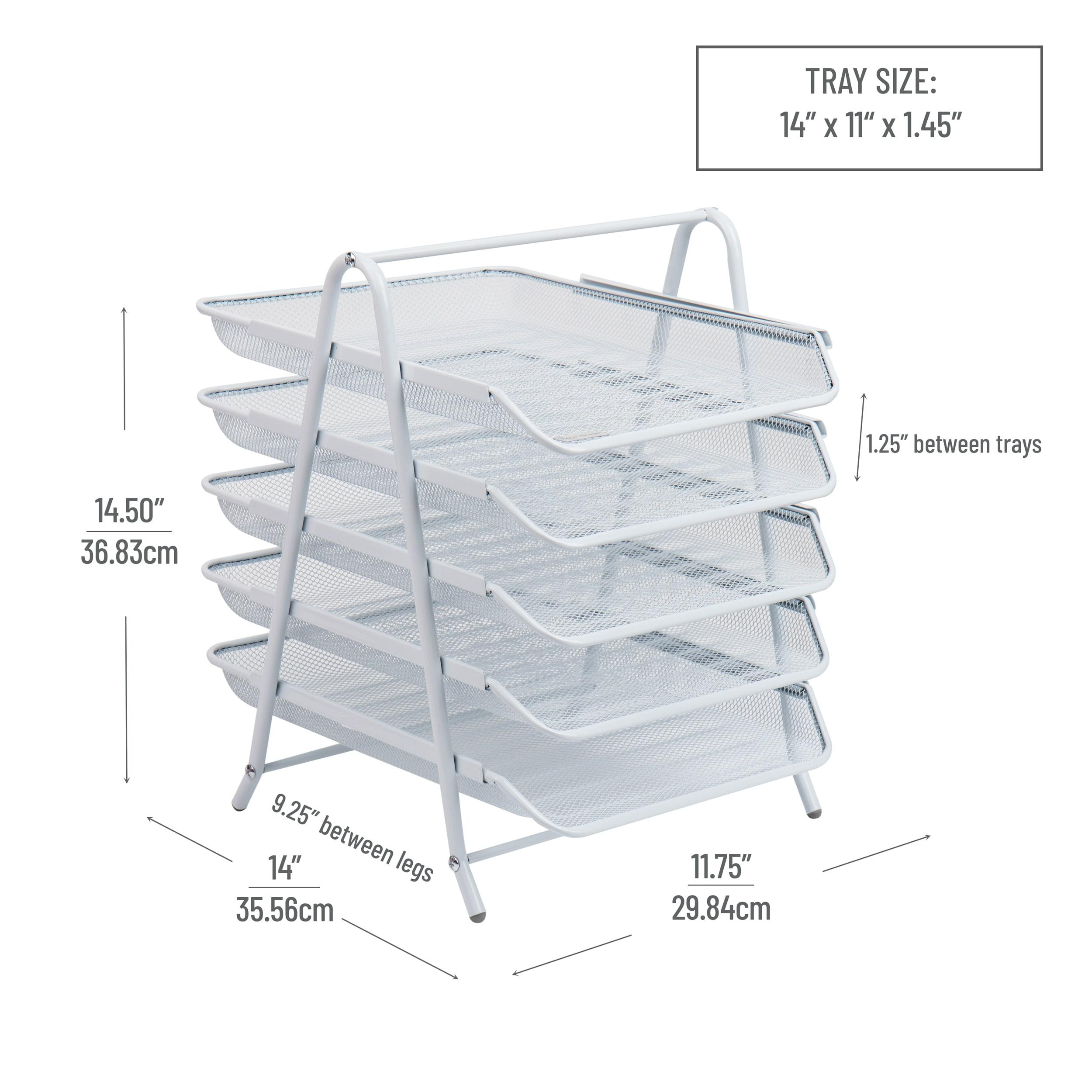 Mind Reader 5-Tier Paper Tray, Desktop Organizer, File Storage, Office, Metal Mesh, 11.75"L x 14"W x 14.5"H, White