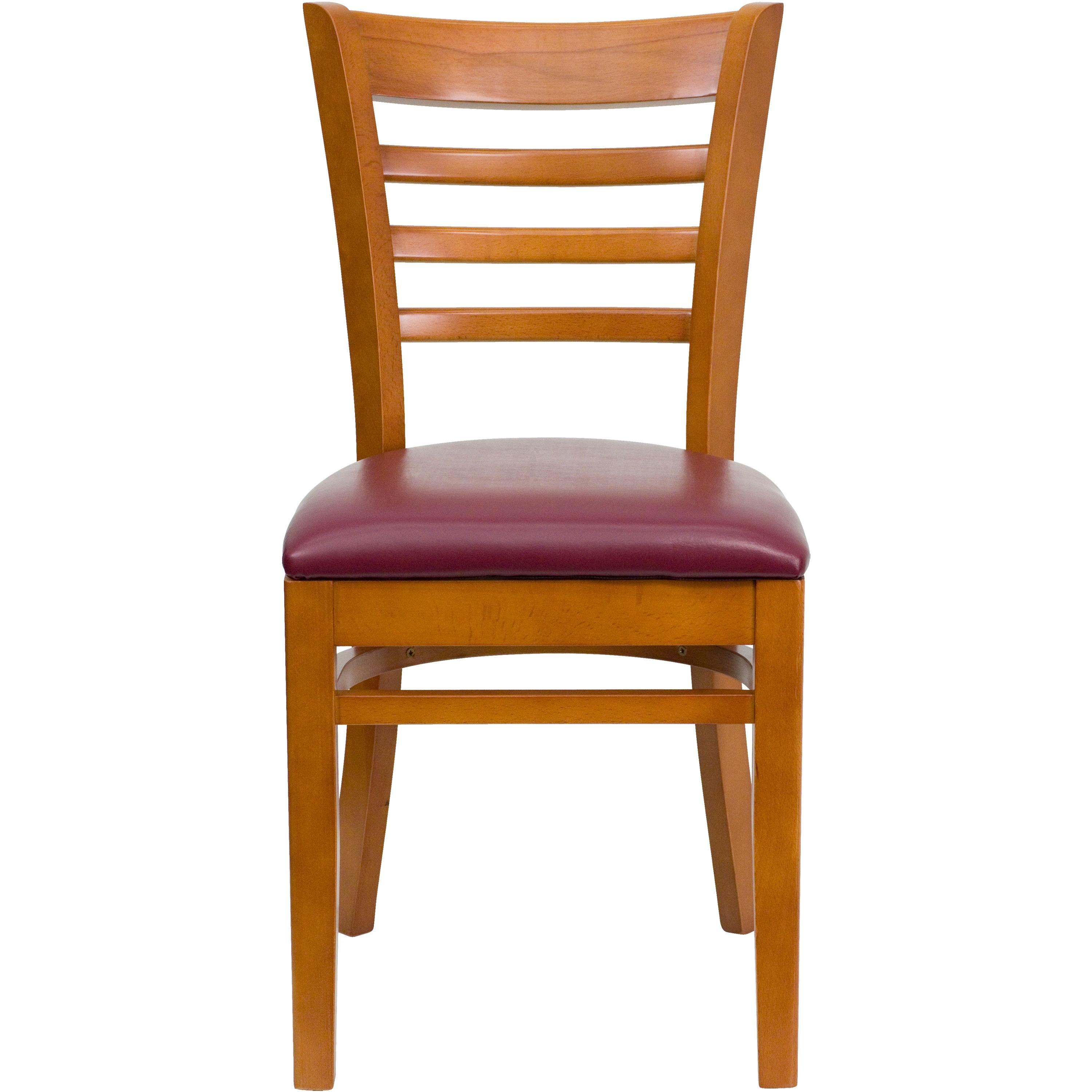 Flash Furniture HERCULES Series Ladder Back Cherry Wood Restaurant Chair - Burgundy Vinyl Seat