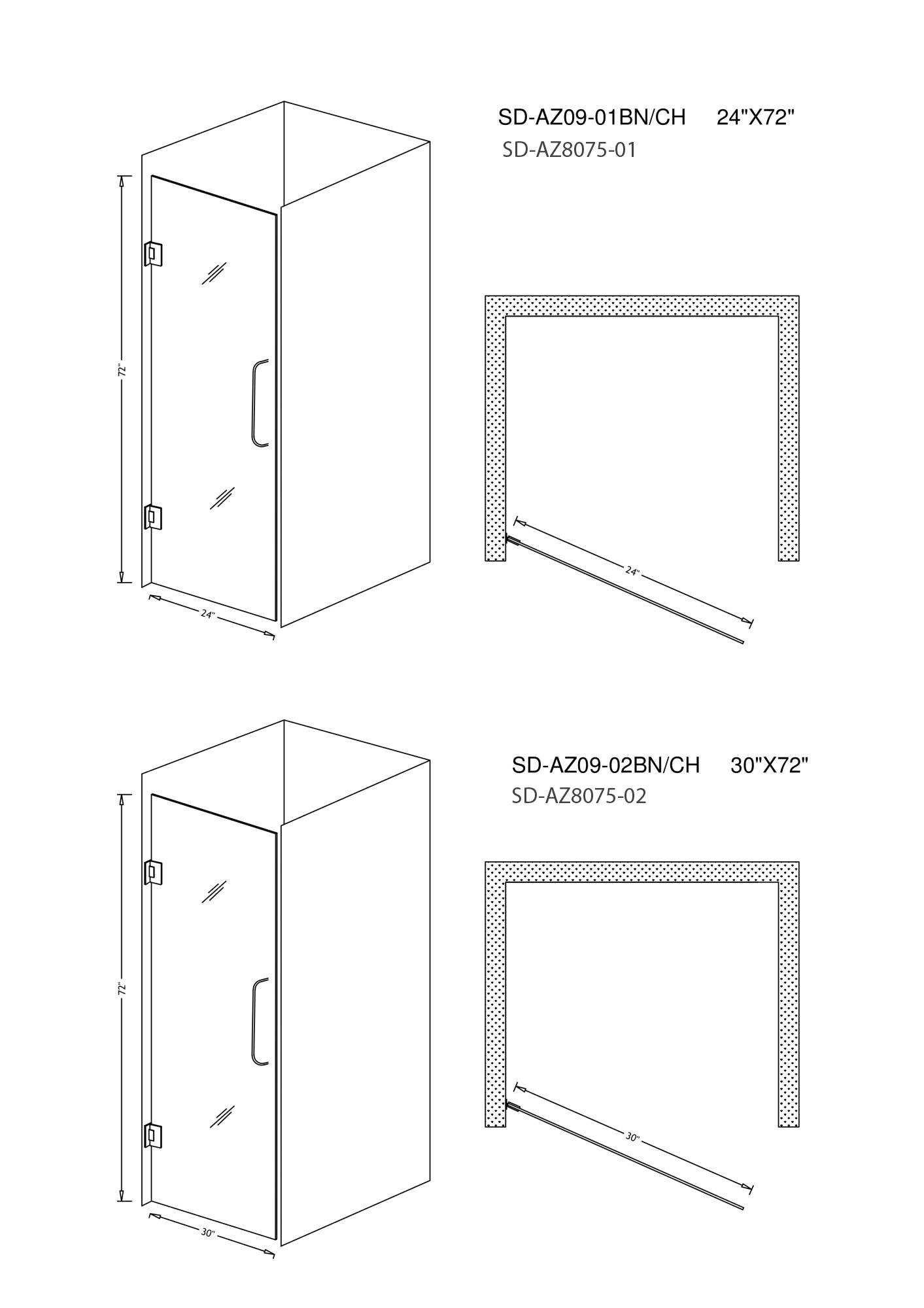 Passion 24" W x 72" H Hinged Frameless Shower Door with Tsunami Guard