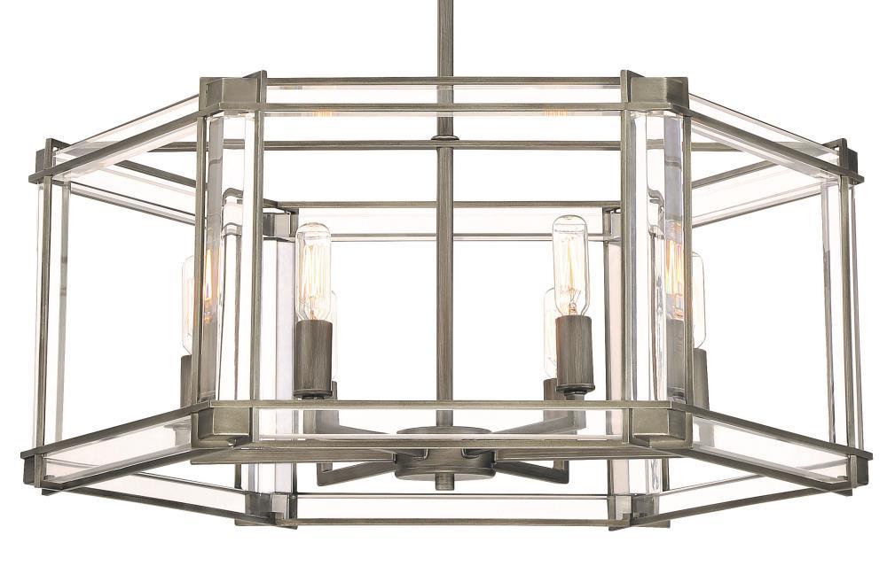 Minka Lavery Antique Nickel Chandelier 24" Wide Industrial Clear Acrylic 6-Light Fixture for Dining Room House Foyer Kitchen Home
