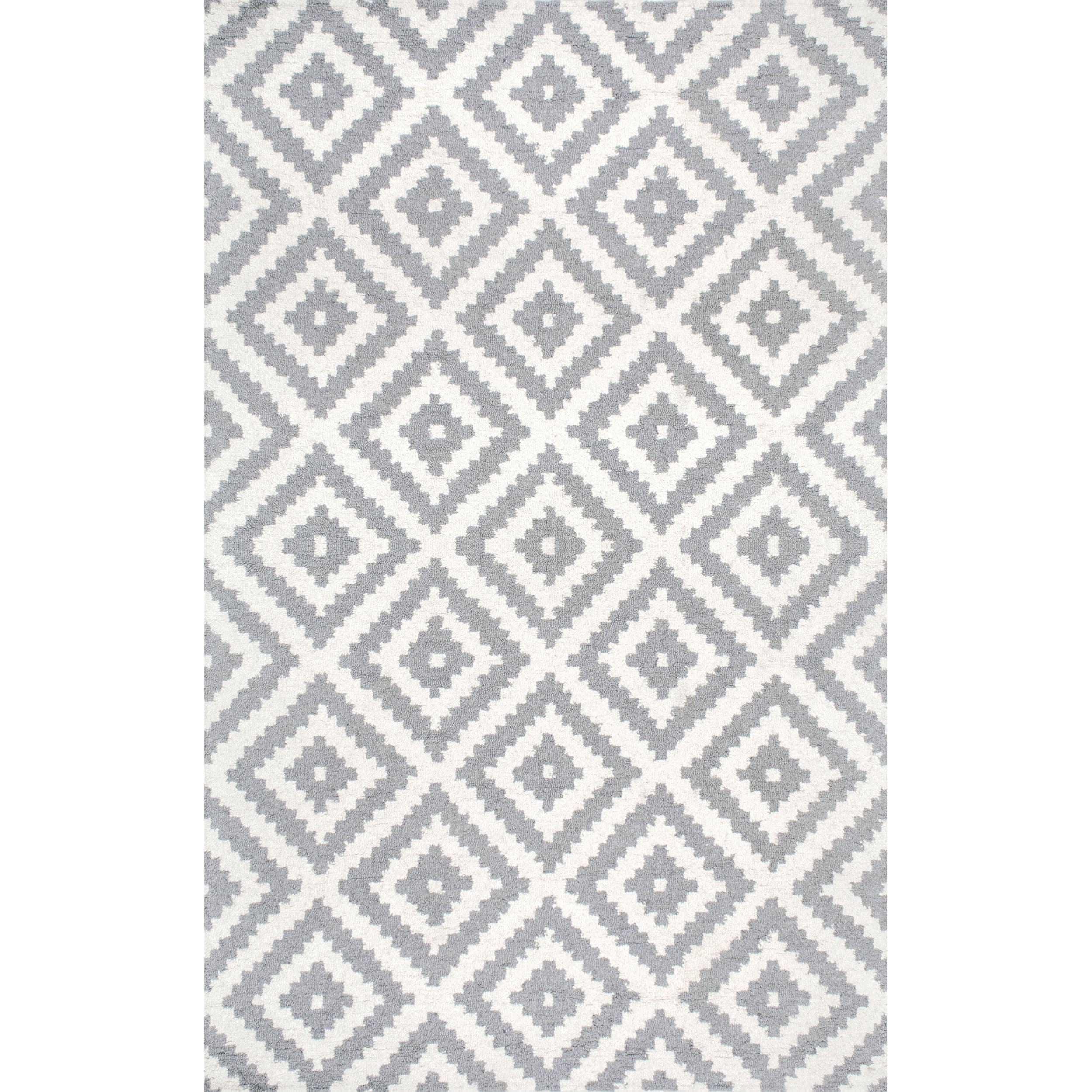Nuloom Kellee Geometric 5 Round Wool Indoor Area Rug for Living Room Bedroom Dining Room Kitchen, Grey/White