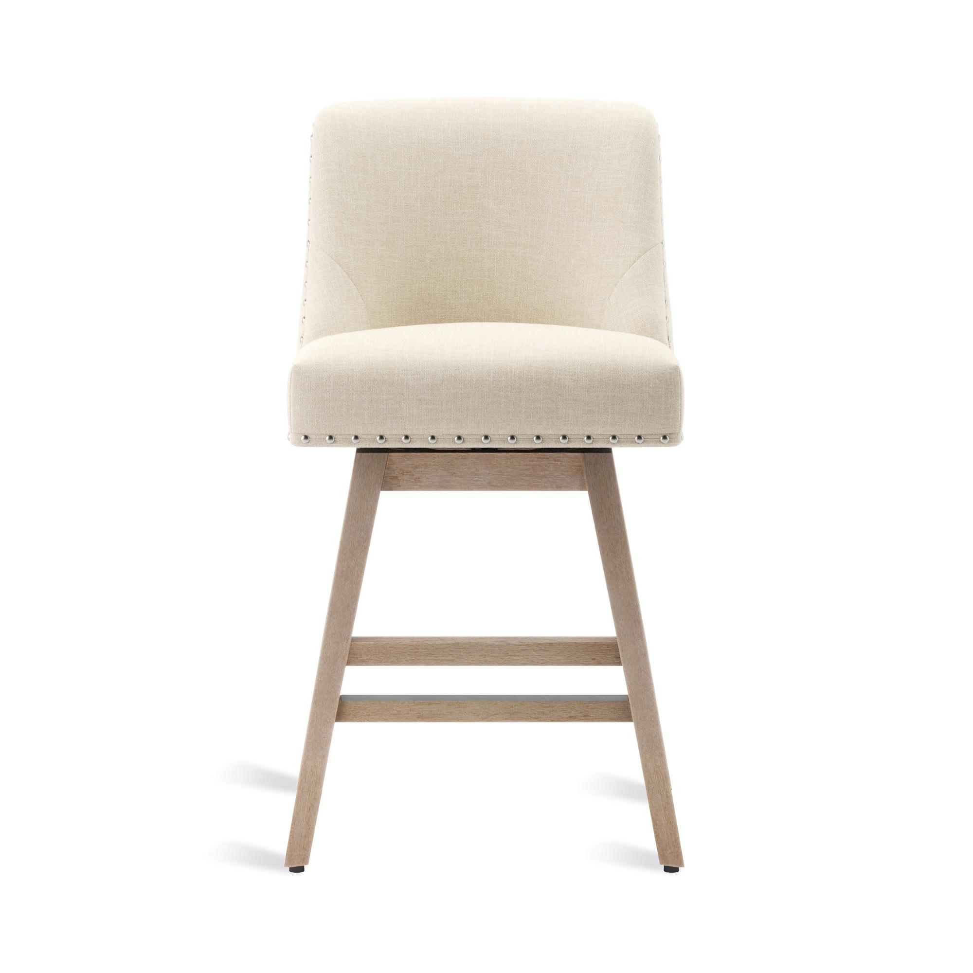 LUE BONA 360-degree Swivel Bar Stools Set of 3, 26" Counter Height Bar Stools with High Back and Wood Legs, Morden Faux Leather Upholstered Barstools for Kitchen Counter