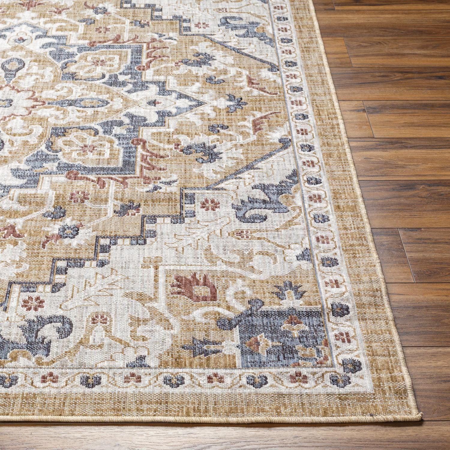 Blue Blossom Vintage-Style 5'3" x 7' Recycled Material Rug