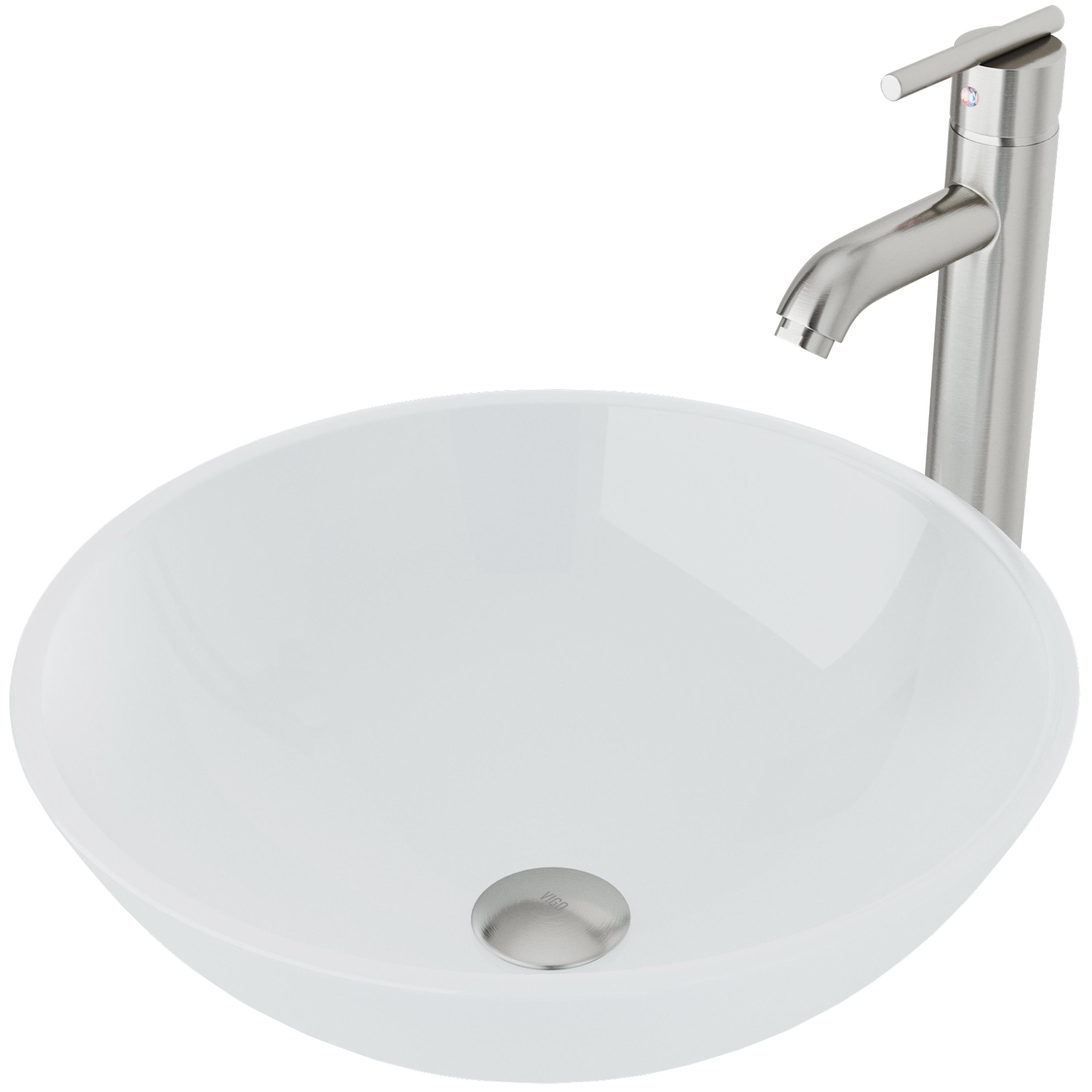 Giovanni 17" L x 17" W x 6" H Round Glass Vessel Bathroom Sink with 13" H Faucet