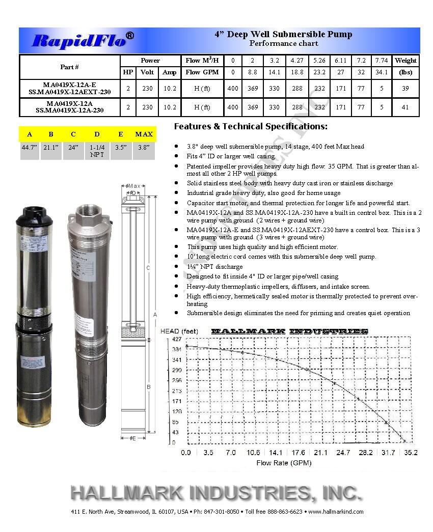 Stainless Steel 2-HP 230V Submersible Well Pump with Nylon Impeller