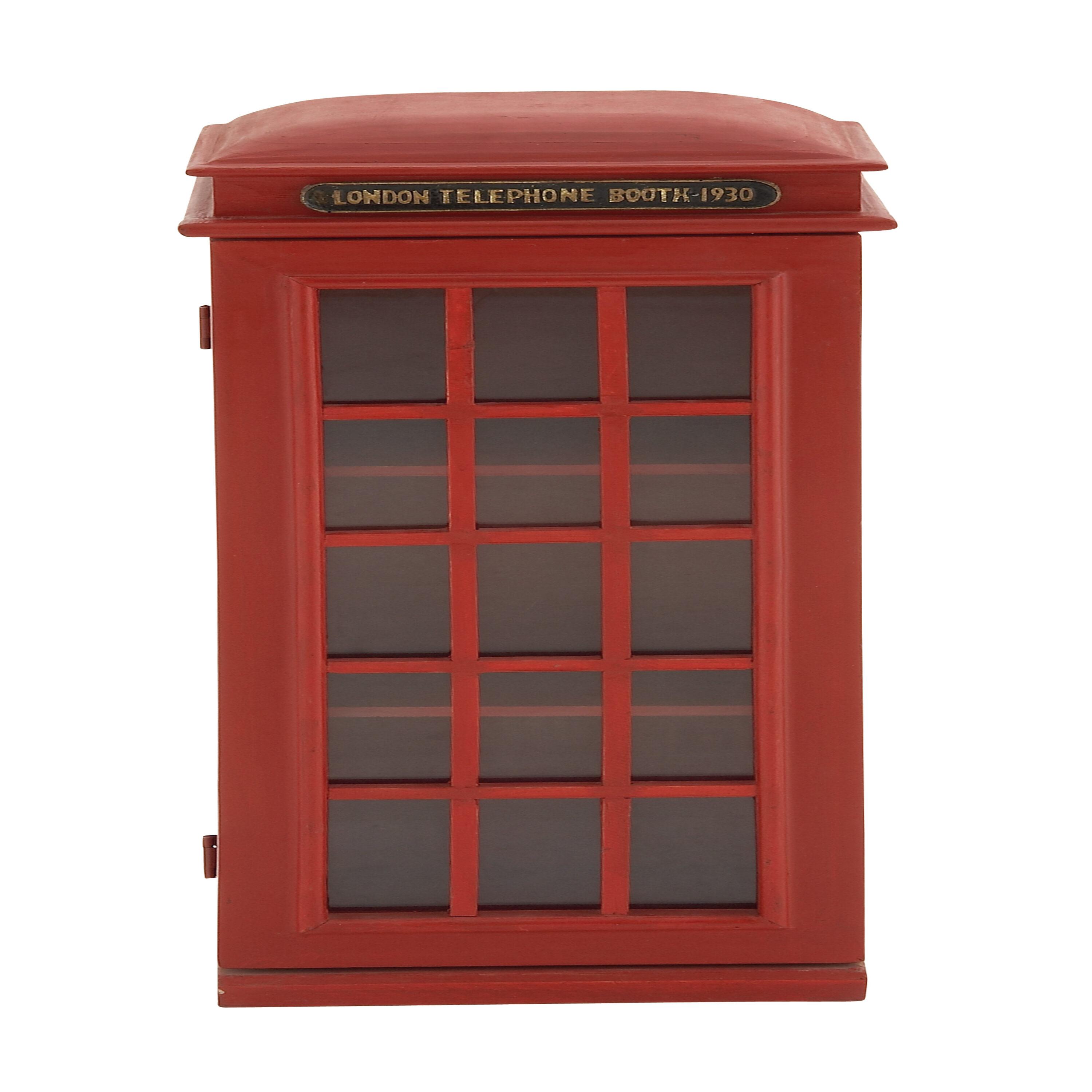 DecMode 11" x 30" Red Wooden London Telephone Booth 2 Shelf Storage Unit, 1-Piece