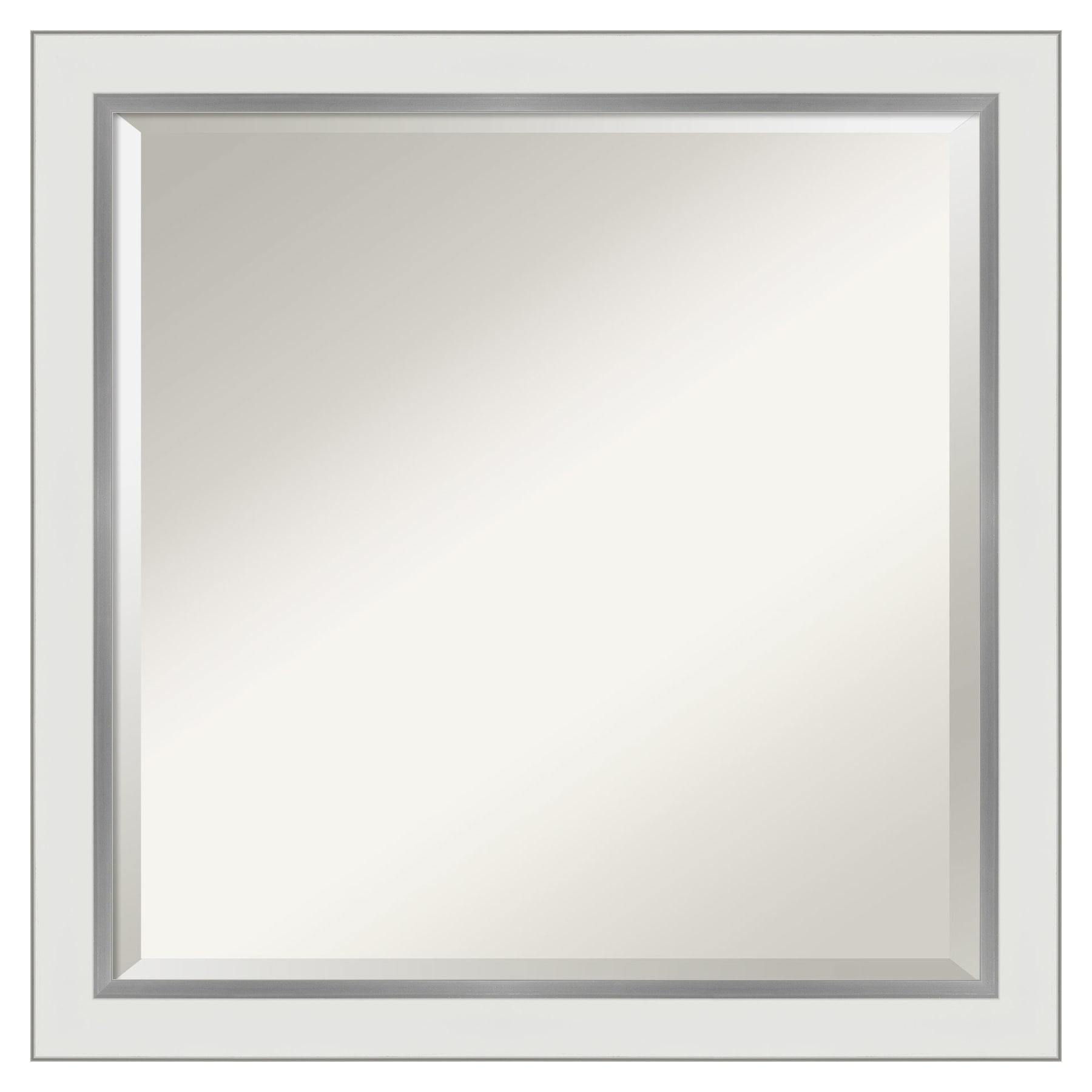 Amanti Art Eva 23-Inches x 23-Inches Framed Square Bathroom Vanity Mirror ( Satin Silver,White )