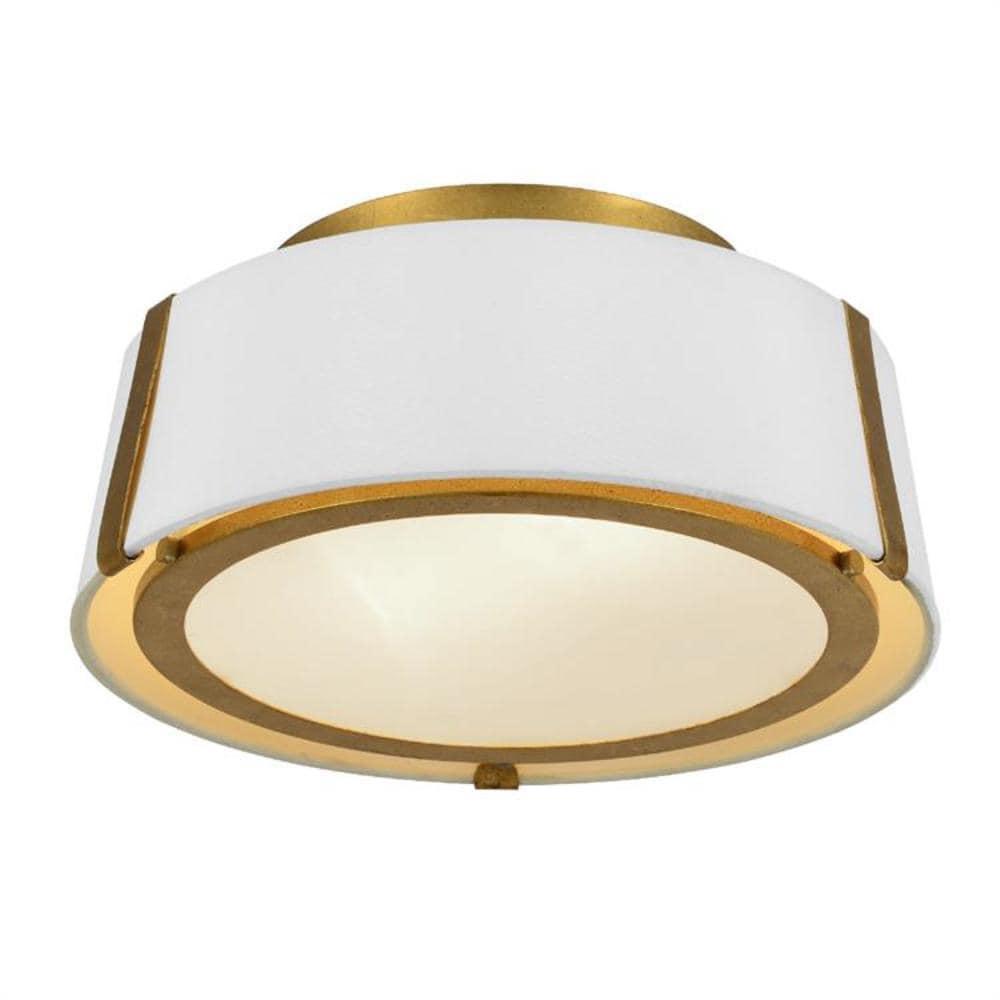 Antique Gold and White Silk Drum LED Ceiling Light