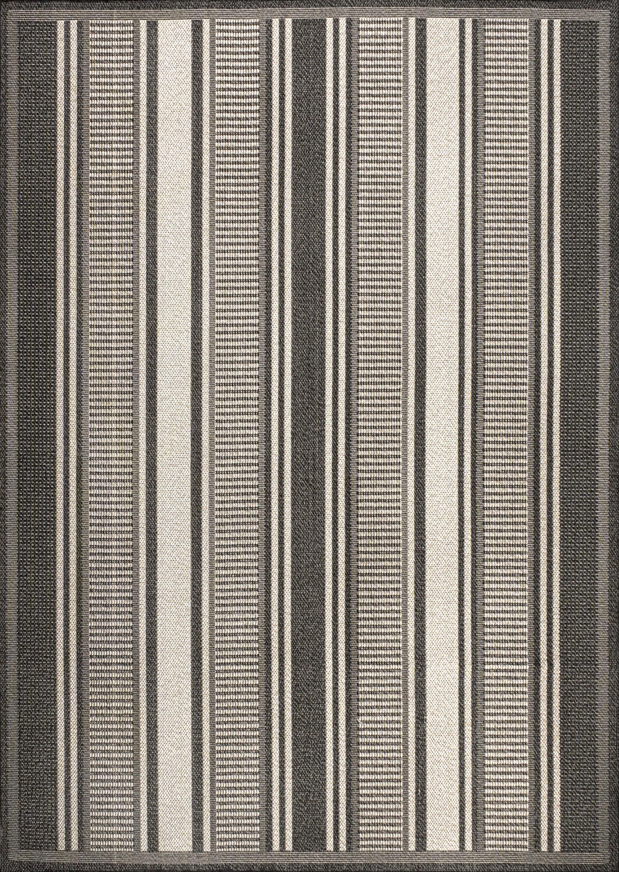 8' x 10' Haynes Modern Double Stripe Indoor/Outdoor Area Rug, Black/Cream - JONATHAN Y