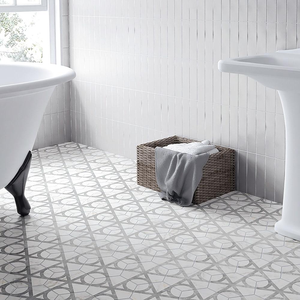 Carra Carrara Elegance 7"x8" Grey and White Matte Hexagon Porcelain Tile