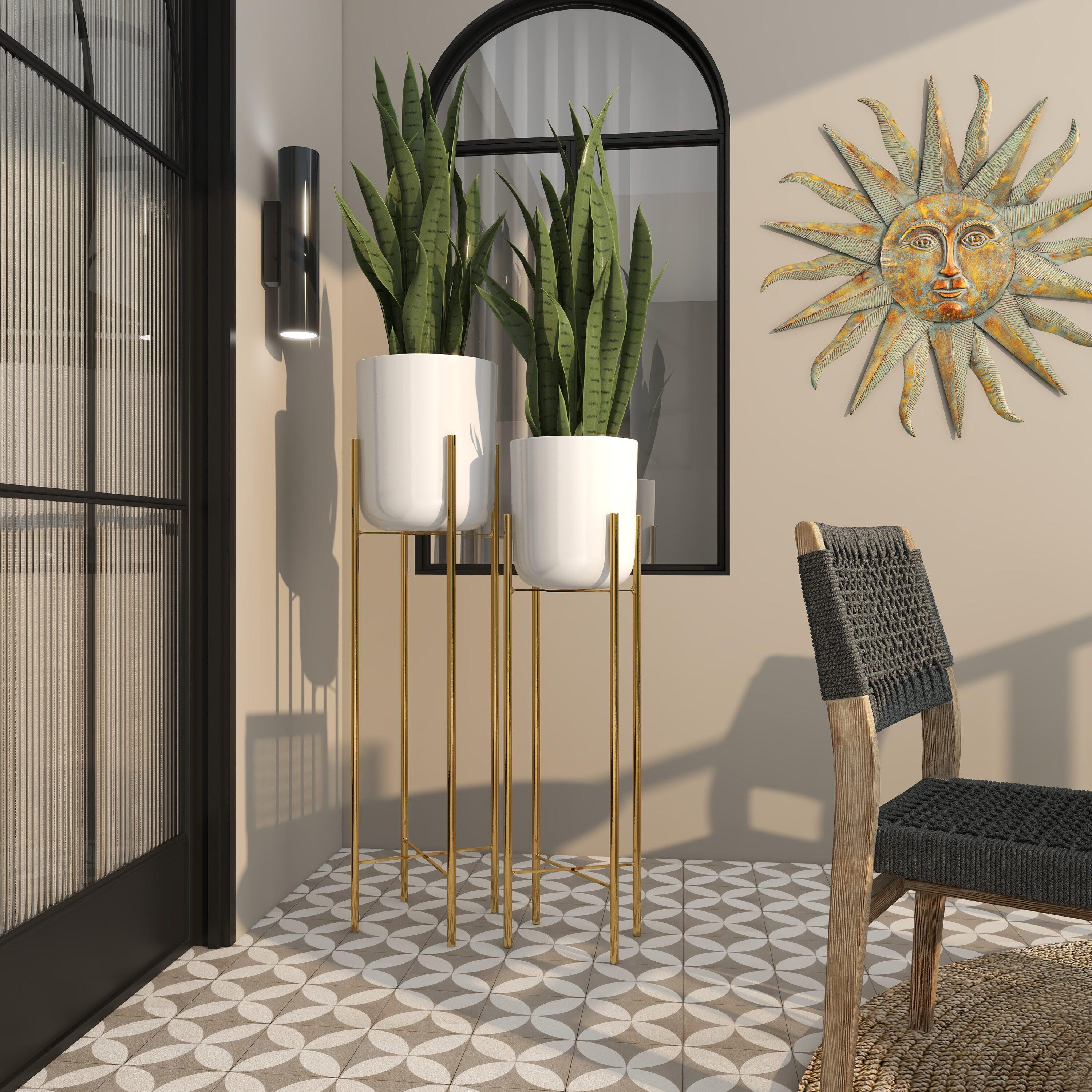 CosmoLiving by Cosmopolitan 2 - Piece Silver Metal Tall Indoor Outdoor Dome Indoor Outdoor Planter with Removable Stand Set