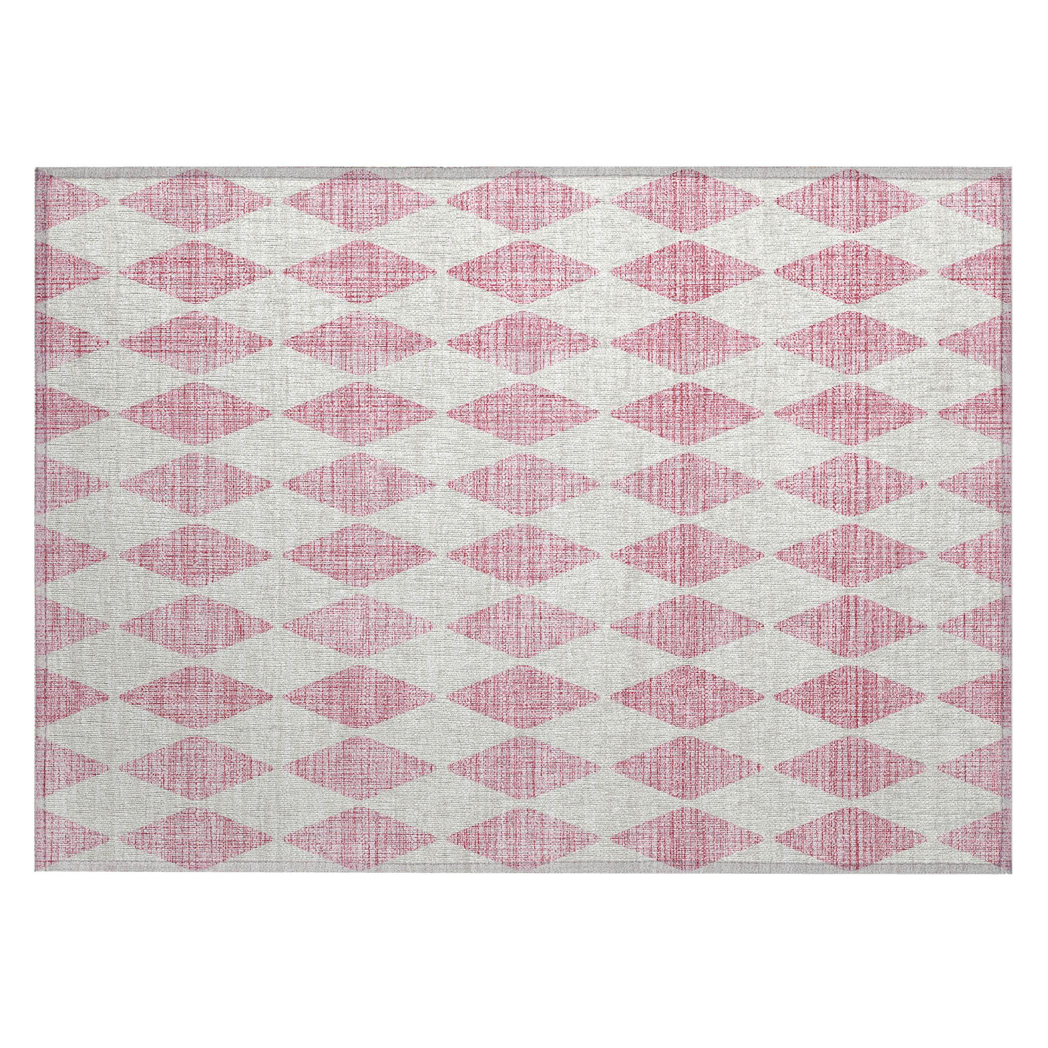 Pink Diamond Pattern Machine Washable Rectangular Rug