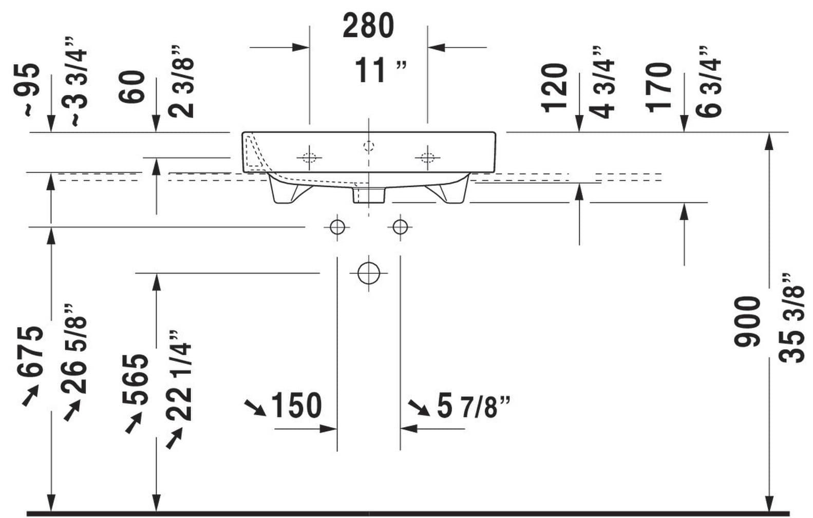 Duravit 231860-3Hole Happy D.2 24" Ceramic Vanity Top - White
