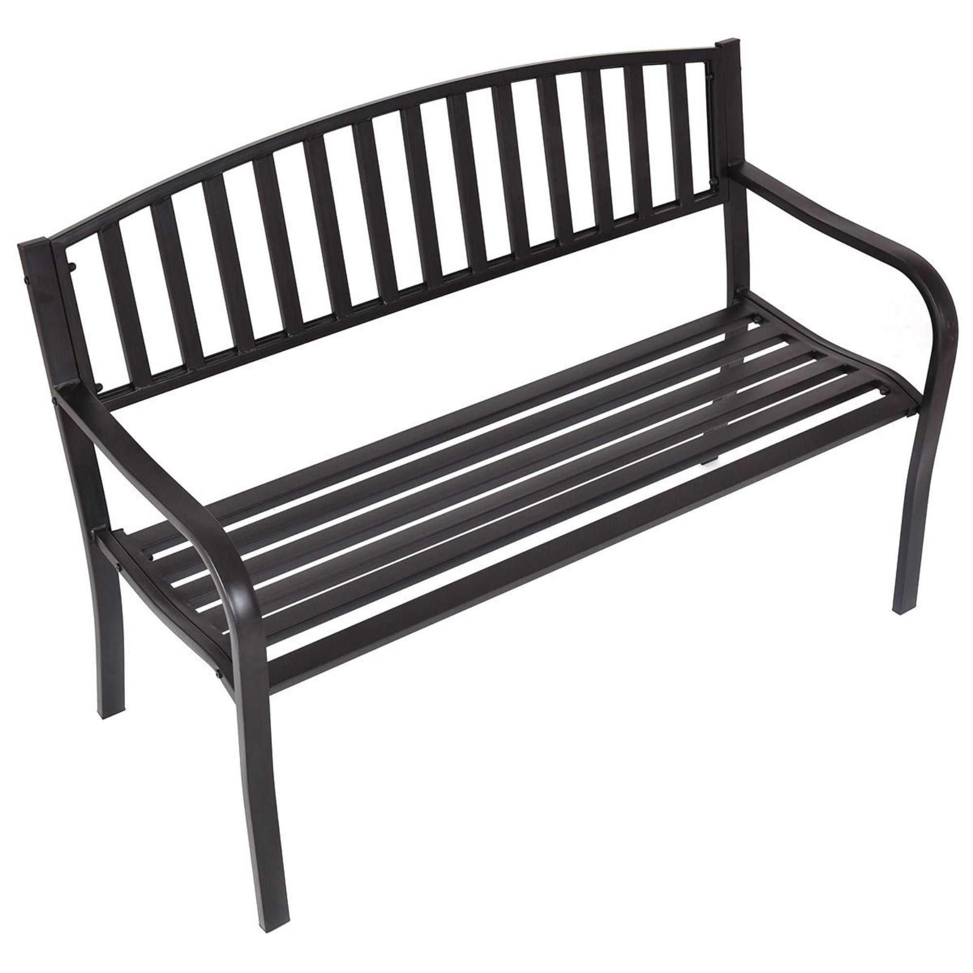 Steel Garden Park Bench Cast Iron Frame Patio Lawn Yard Decor, Black Seating Bench for Yard, Patio, Garden, Balcony, and Deck
