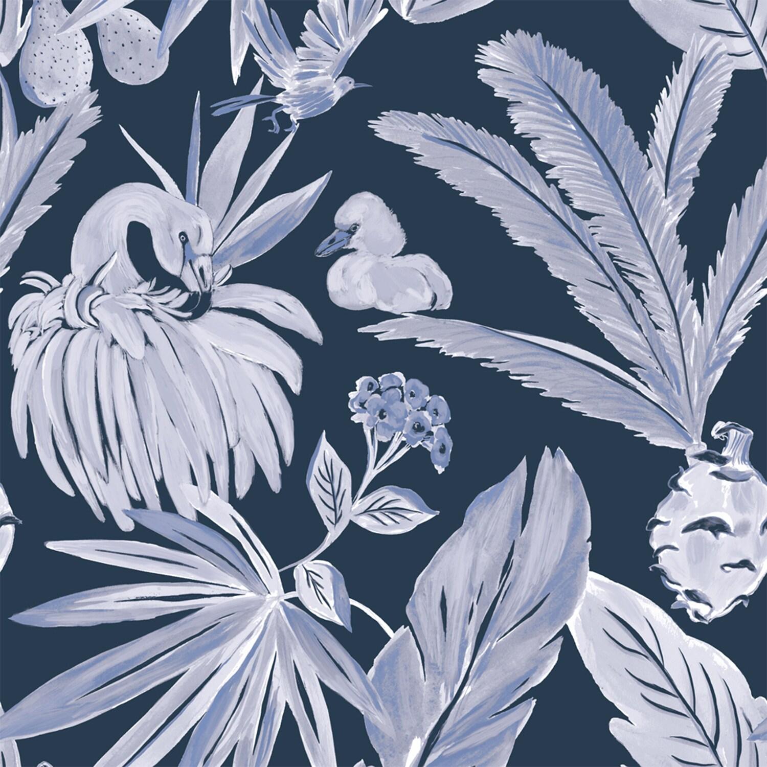 Tempaper & Co.® x She She Flamingo Salinas Removable Peel and Stick Wallpaper, Sea, 28 sq. ft.: Vinyl, Self-Adhesive, Botanical Pattern