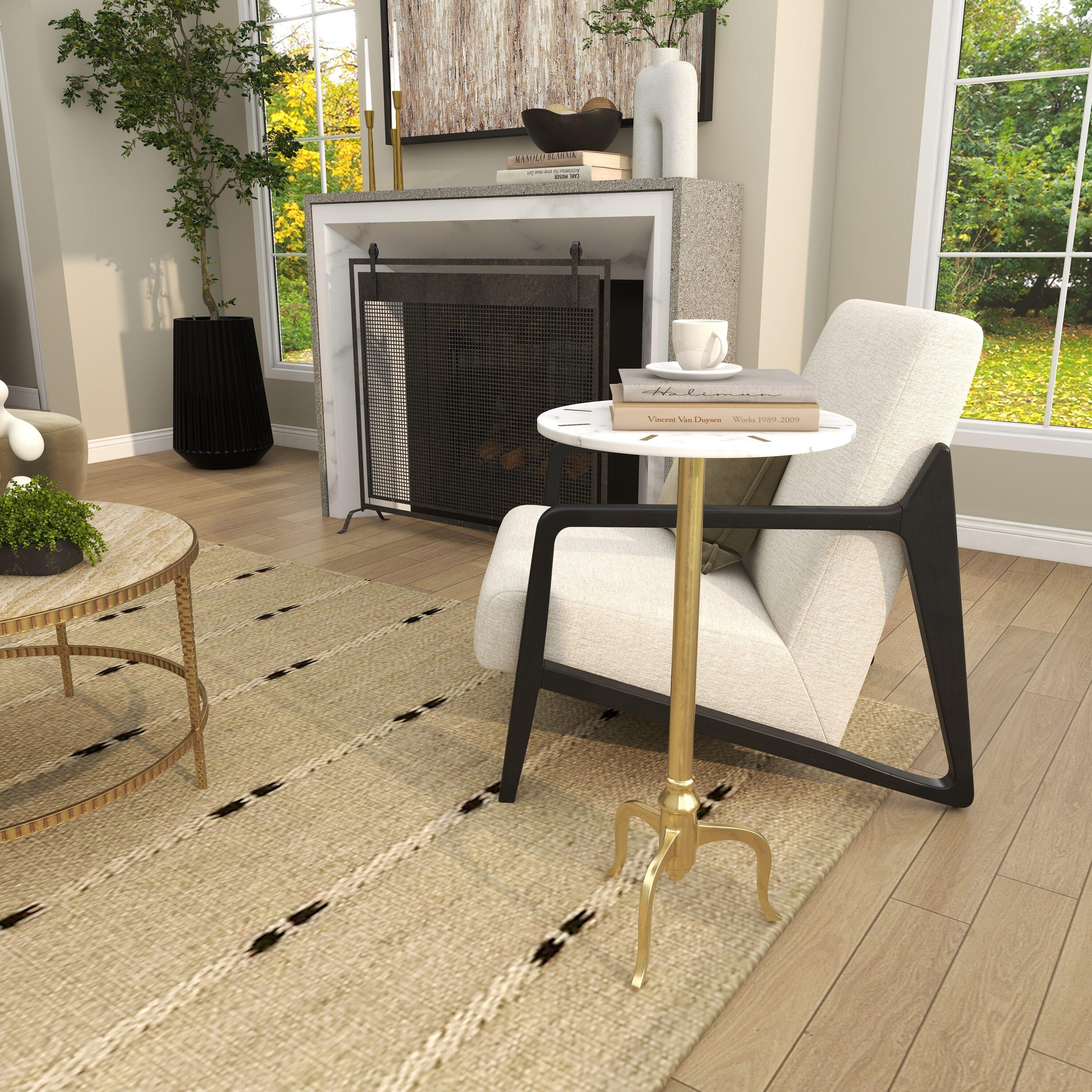 Contemporary Marble Pedestal Accent Table Brass - Olivia & May