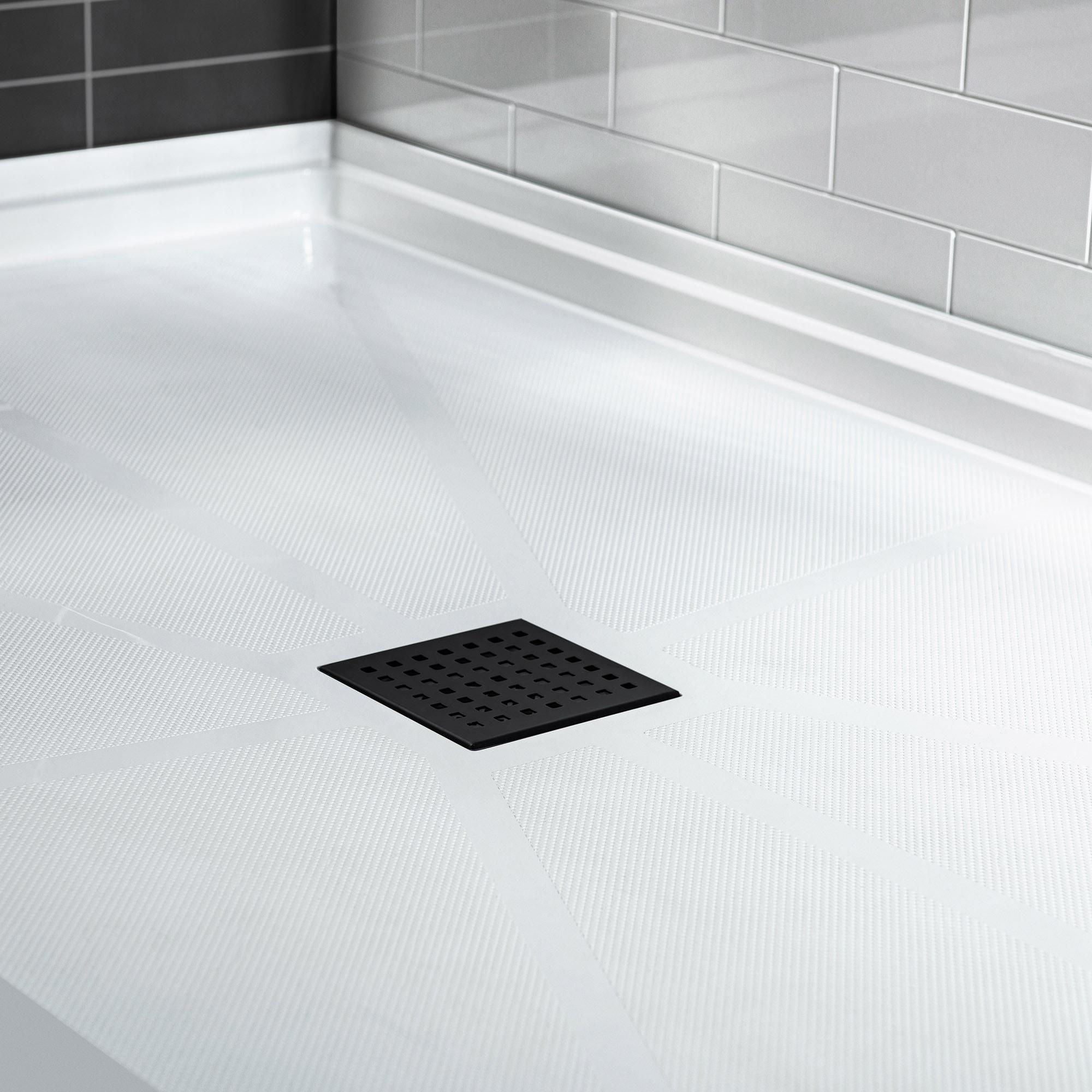 48" W x 36" Solid Surface Single Threshold Shower Pan Base with Drain Assembly & Drain Cover Included, Non-Slip