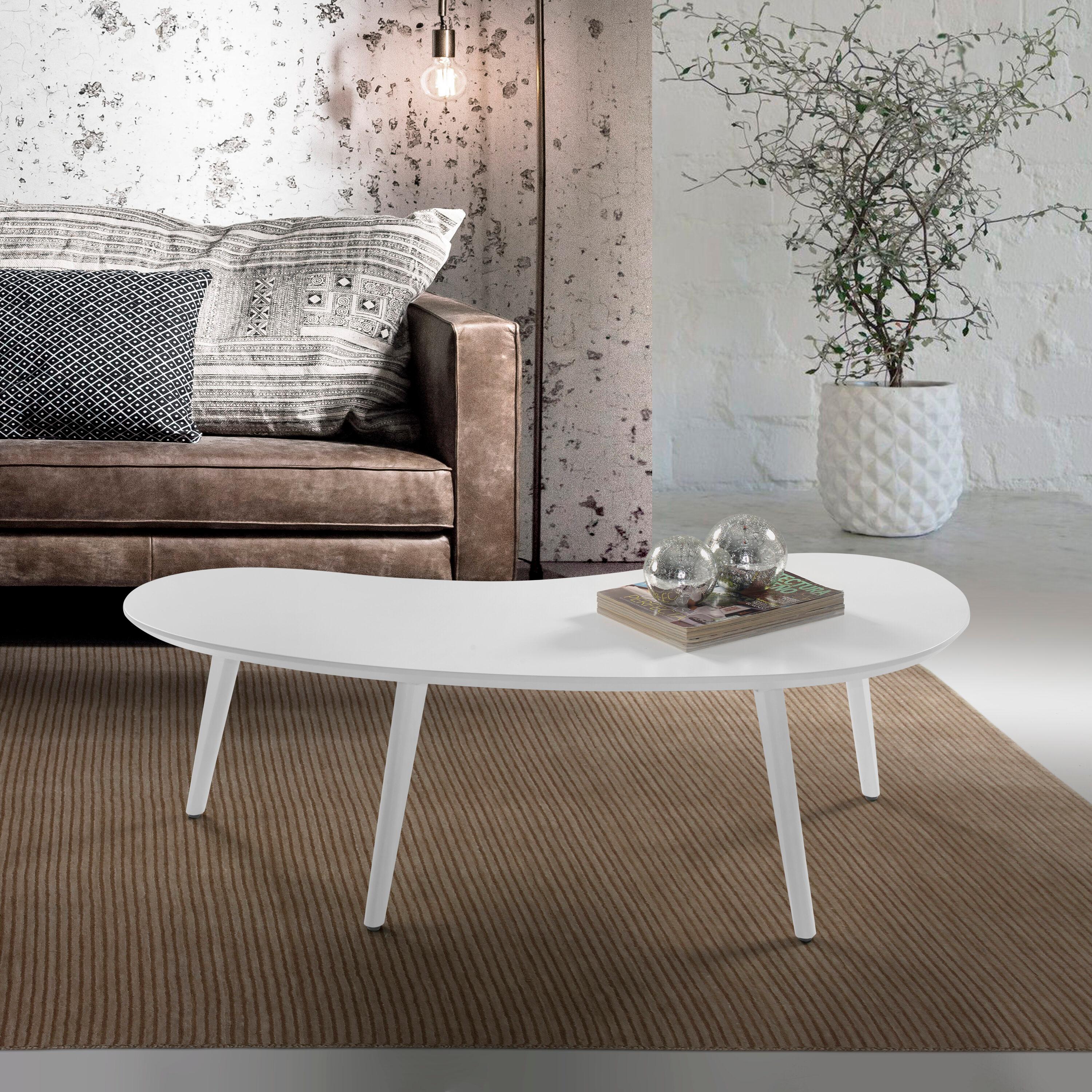 Camaflexi Mid Century Modern Coffee Table Small Tabletop Wood Coffee Desk, White