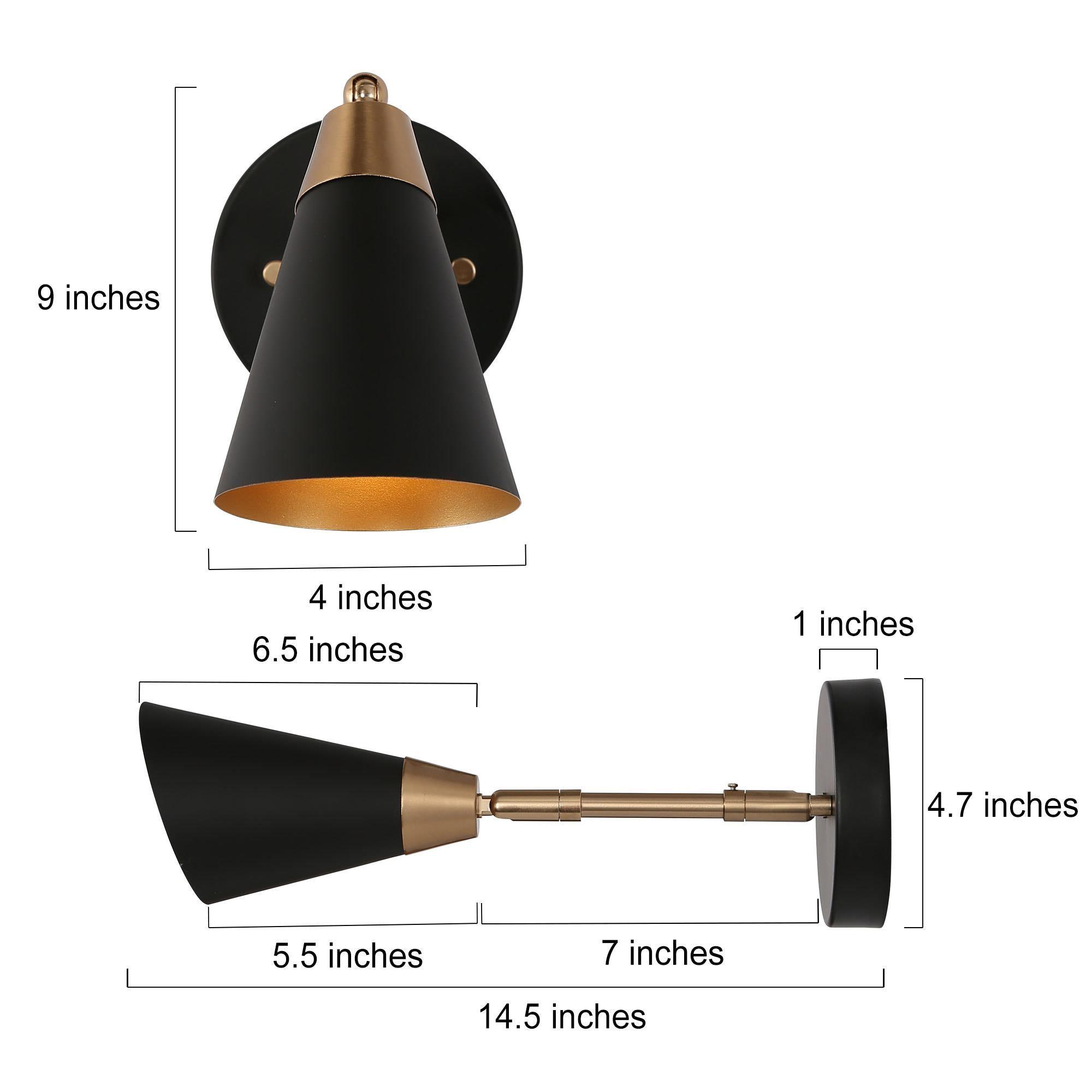 Flumie 1-Light Industrial Black Indoor Wall Sconce Modern Brass Vanity Light Adjustable Head with Cone Metal Shade