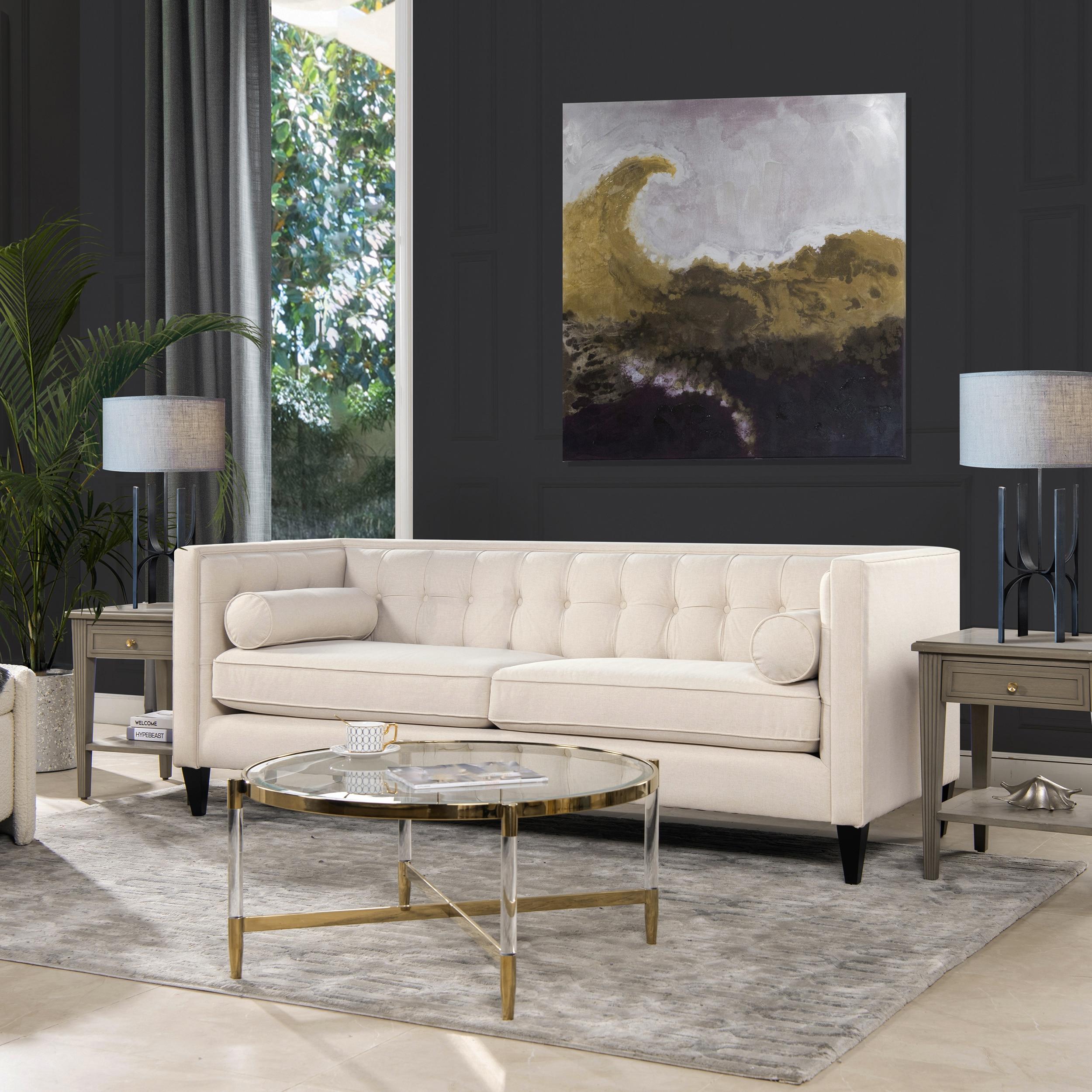 Jack 84" Tufted Tuxedo Sofa Double Cushion Sky Neutral