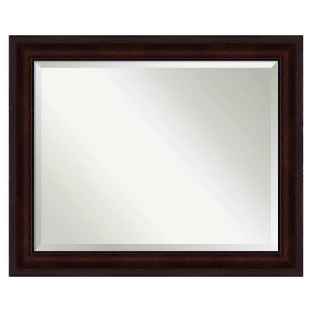 Amanti Art Beveled Bathroom Wall Mirror - Coffee Bean Brown Frame - Coffee Bean Brown Outer Size: 33 x 27 in