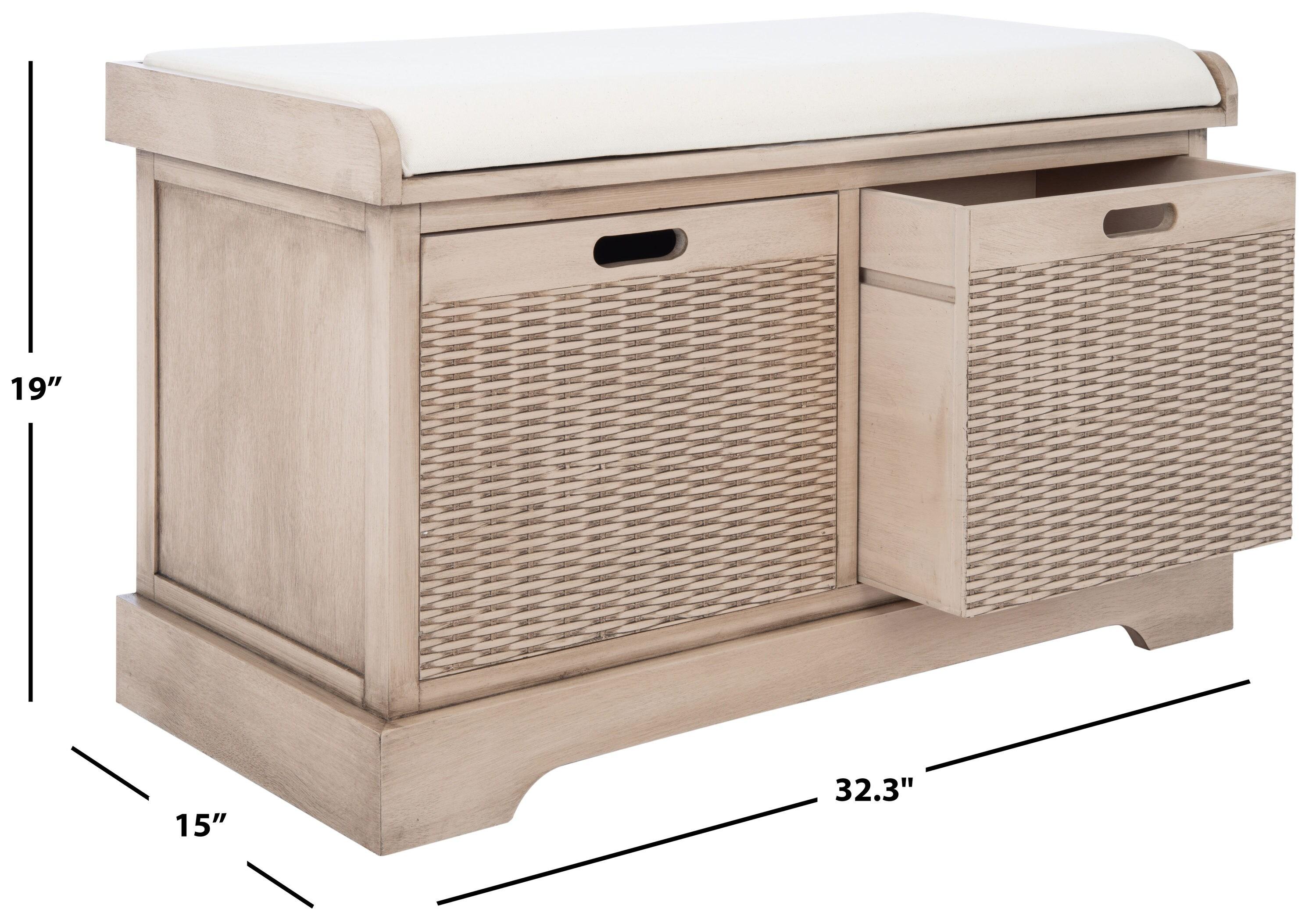 SAFAVIEH Landers 2 Drawer Storage Bench with Cushion, Sand