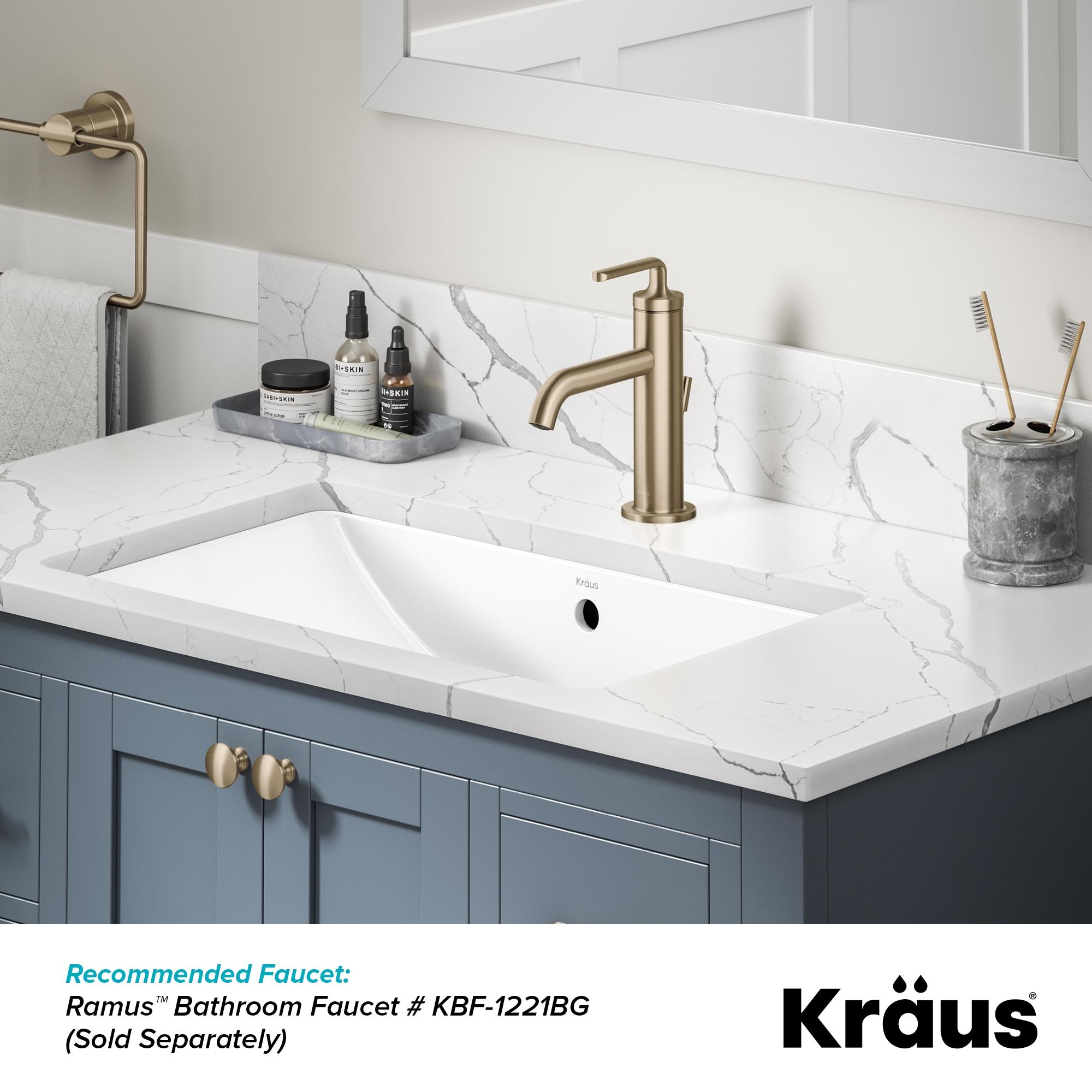 KRAUS Elavo. Rectangular Porcelain Ceramic Undermount Bathroom Sink In White With Overflow Drain, KCU-243