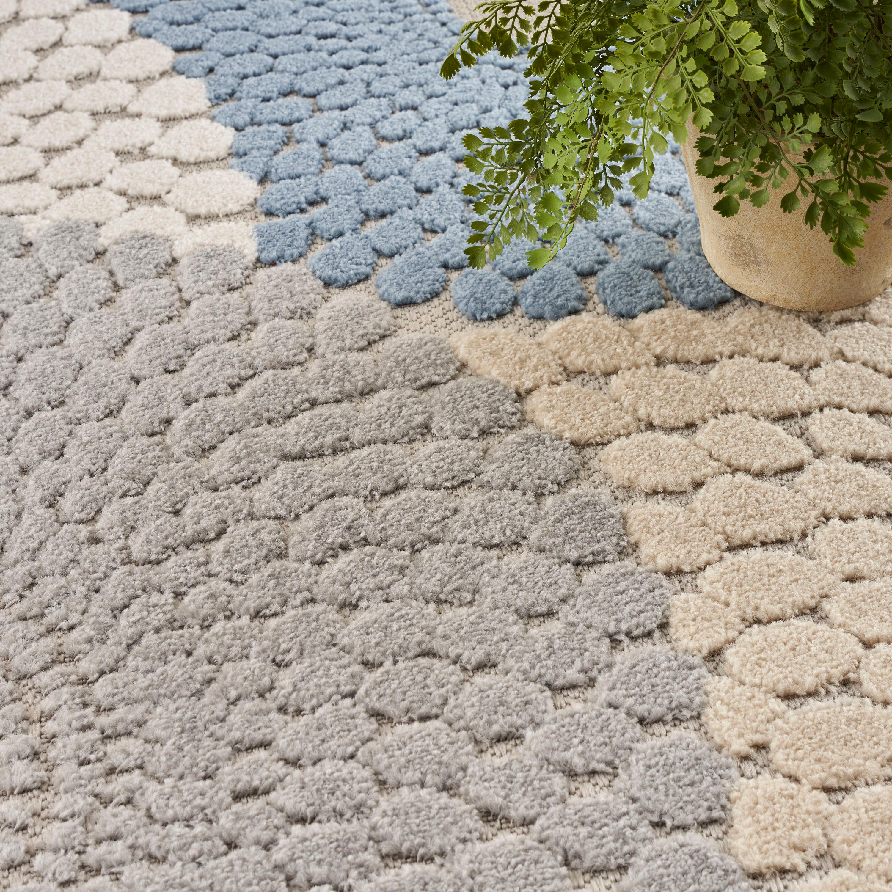 Nourison Aloha Bold Geometric Flatweave High-Low Indoor Outdoor Area Rug Blue/Grey 3'6" x 5'6"
