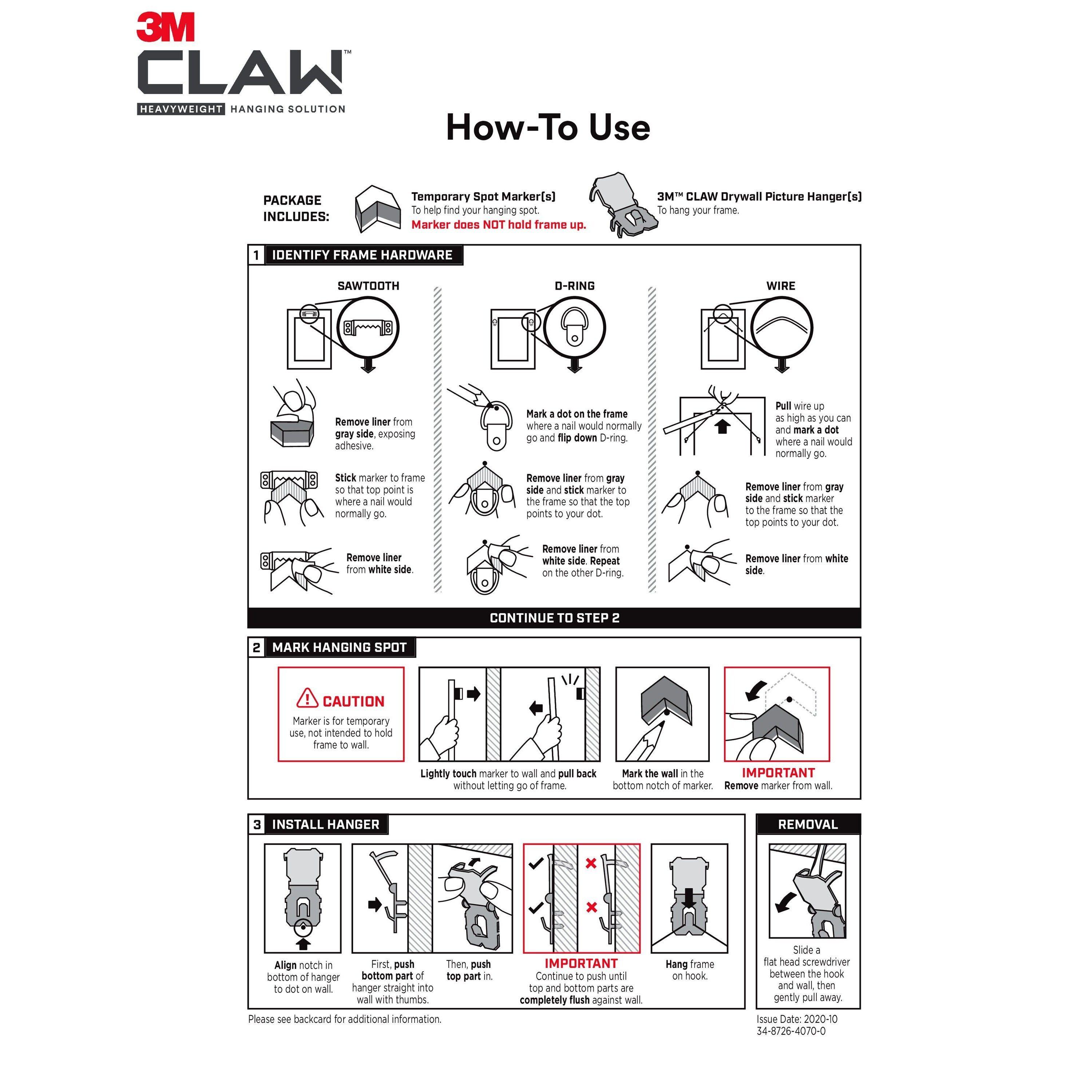 3M Claw Drywall Picture Hanger with Spot Markers 3PH65M-2EF, Holds 65 lbs (29 kg), 2 Hangers, 2 Makers