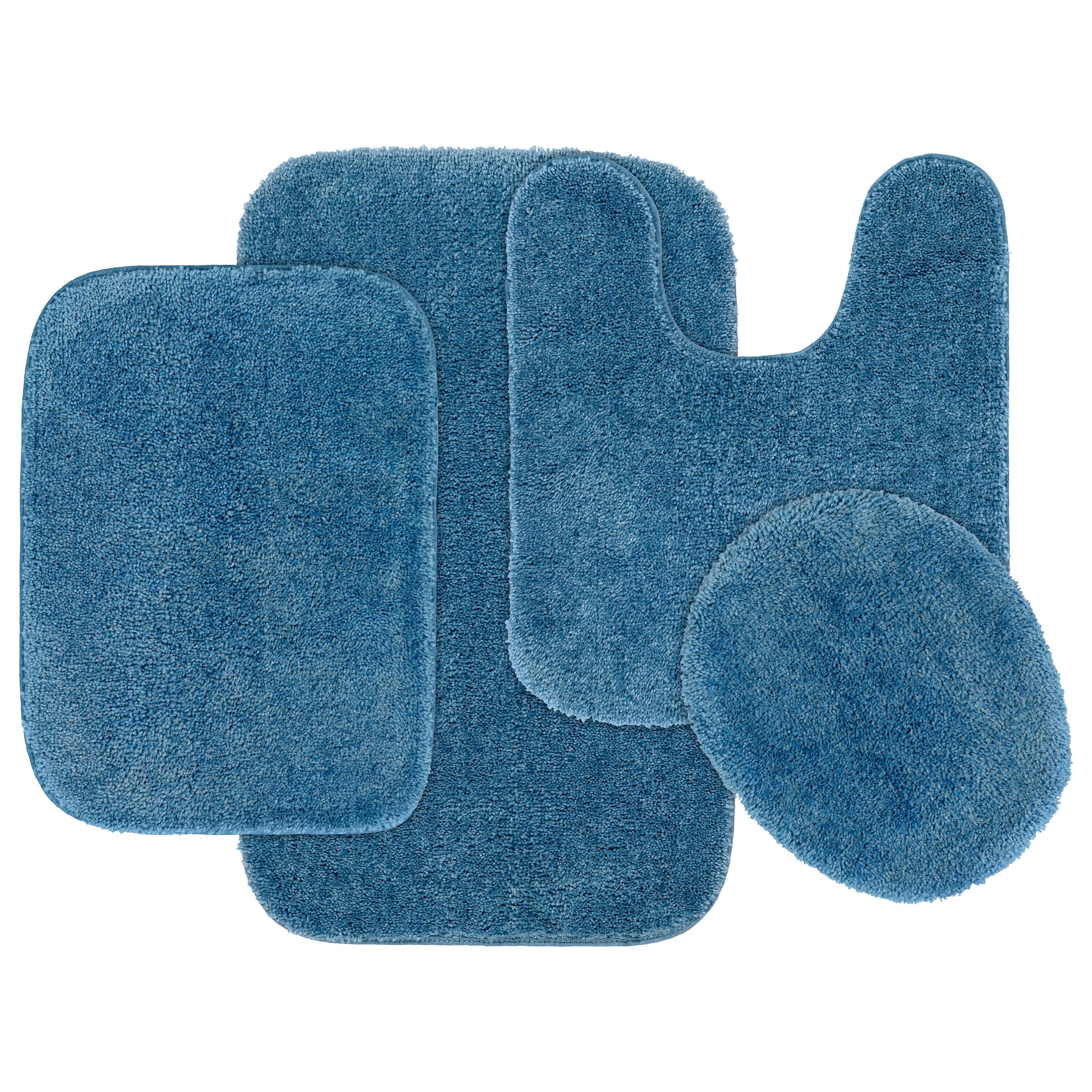 4pc Traditional Nylon Washable Bathroom Rug Set Basin Blue - Garland Rug: Includes Lid & Contour Cover, Machine Made