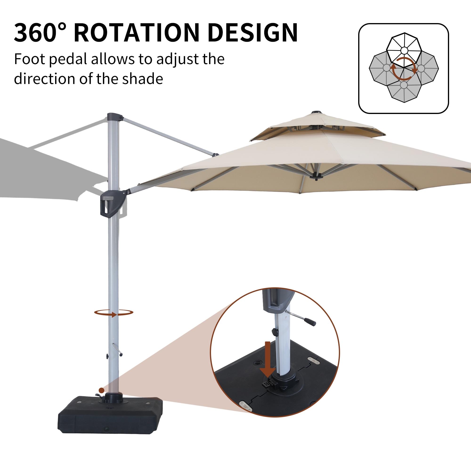 Mondawe 10x13 FT Cantilever Umbrella Large Offset Umbrella with 360°Rotation and LED Light Panel Cantilever Patio Umbrella for Backyard, Pool & Garden, Red