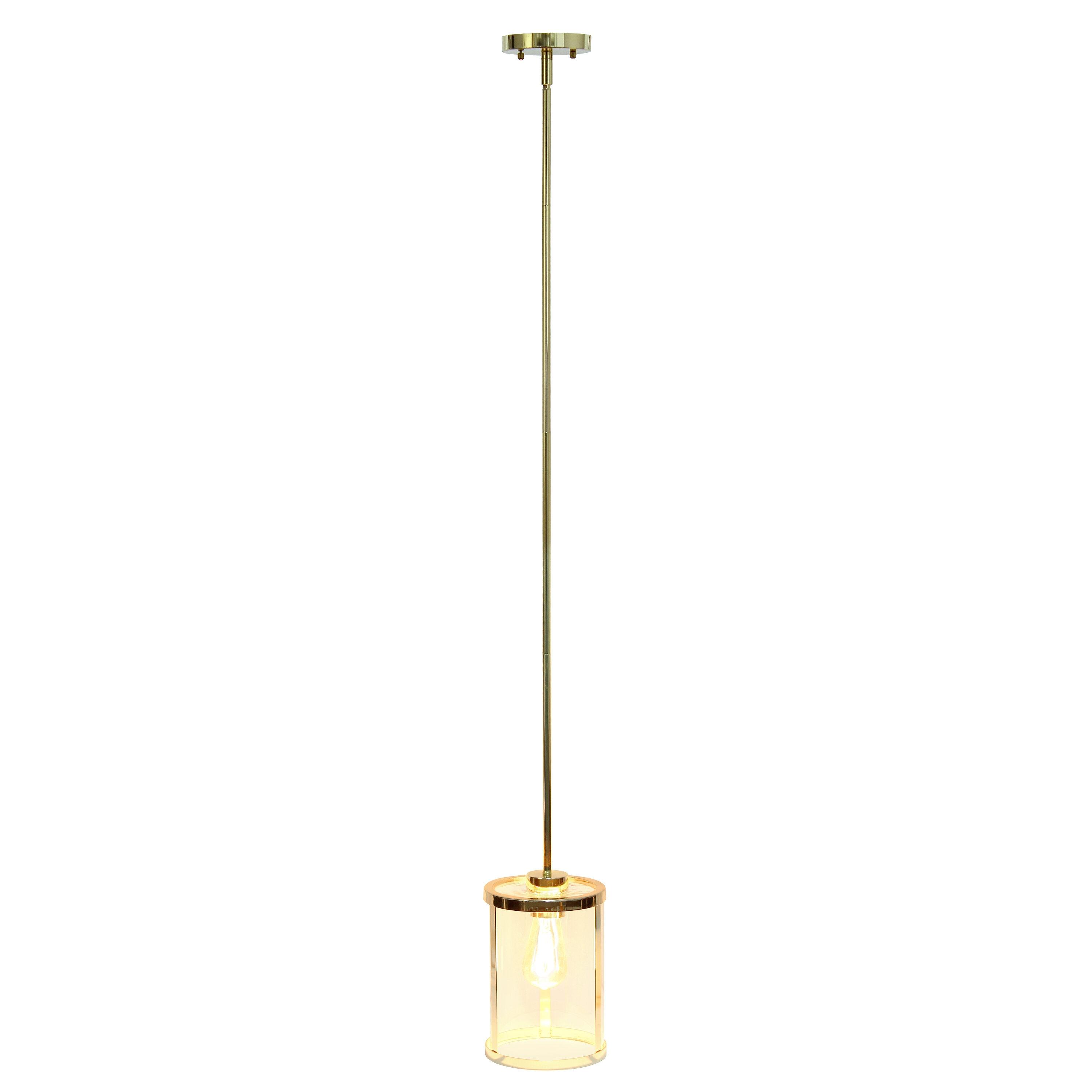 1-Light 9.25" Modern Farmhouse Adjustable Hanging Cylindrical Clear Glass Pendant Fixture with Metal Accent Gold - Lalia Home: UL Listed