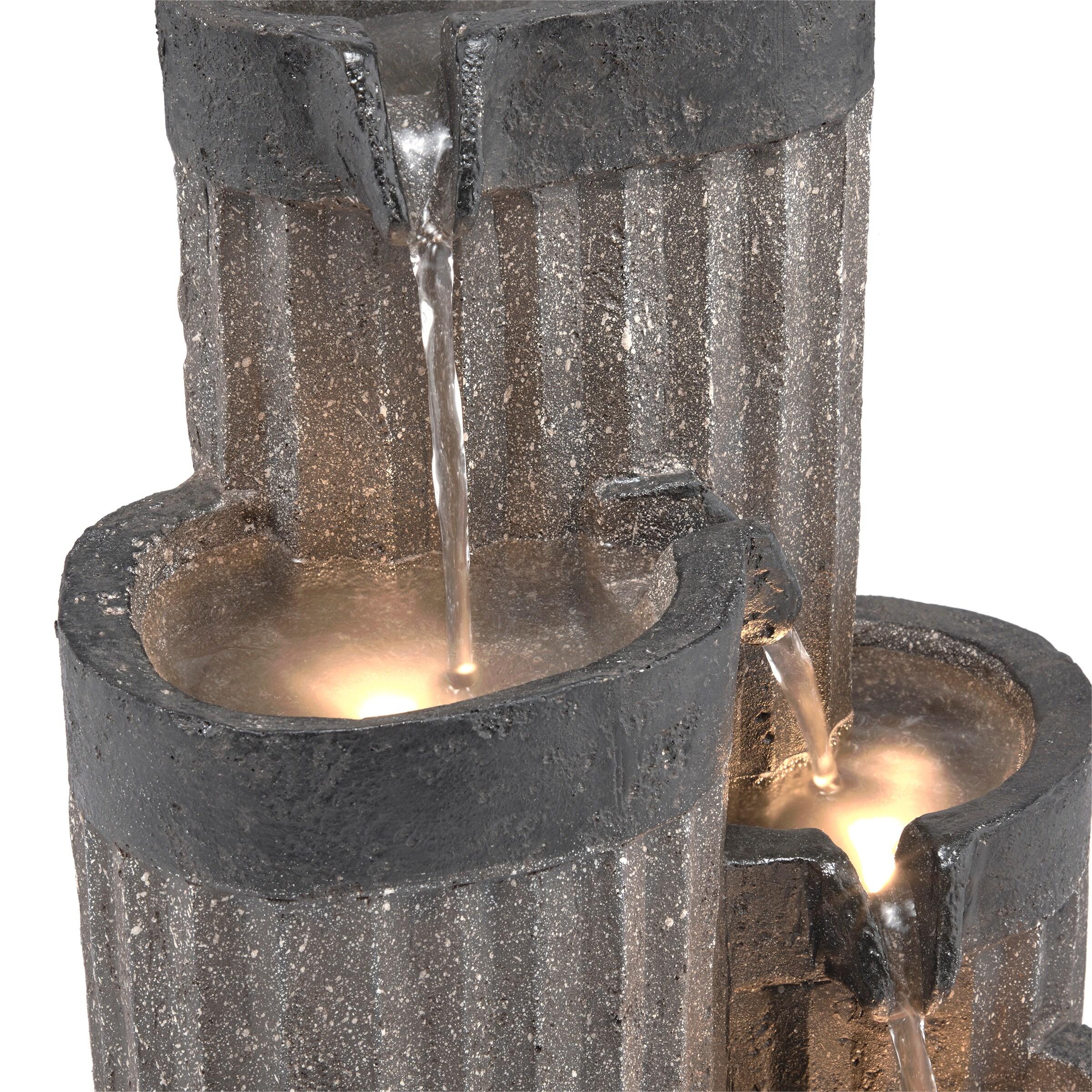 14" Resin Cascading Pillar Tabletop Fountain with LED Lights Gray - Alpine Corporation: Durable, Weatherproof Design, No Assembly Required