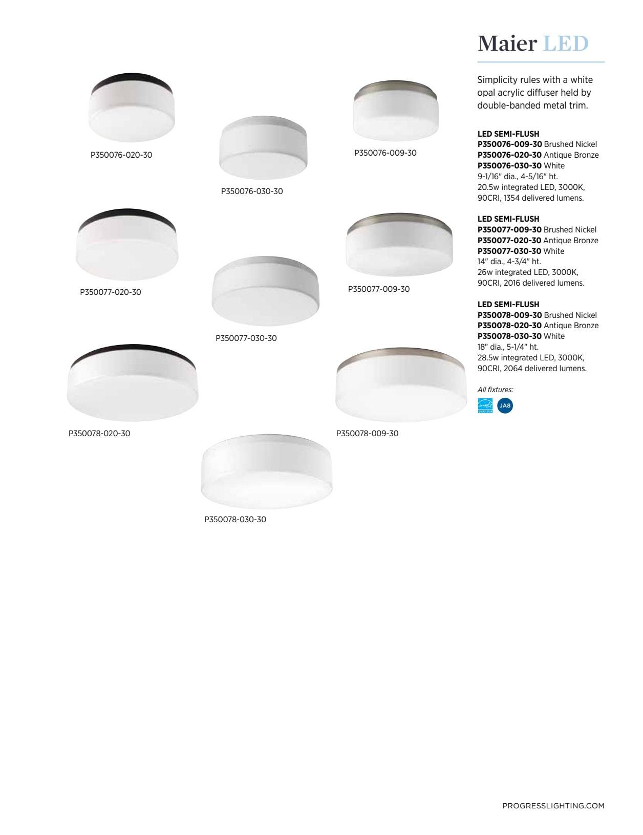 Progress Lighting Maier 1-Light LED Flush Mount, Brushed Nickel, Etched White Opal Acrylic