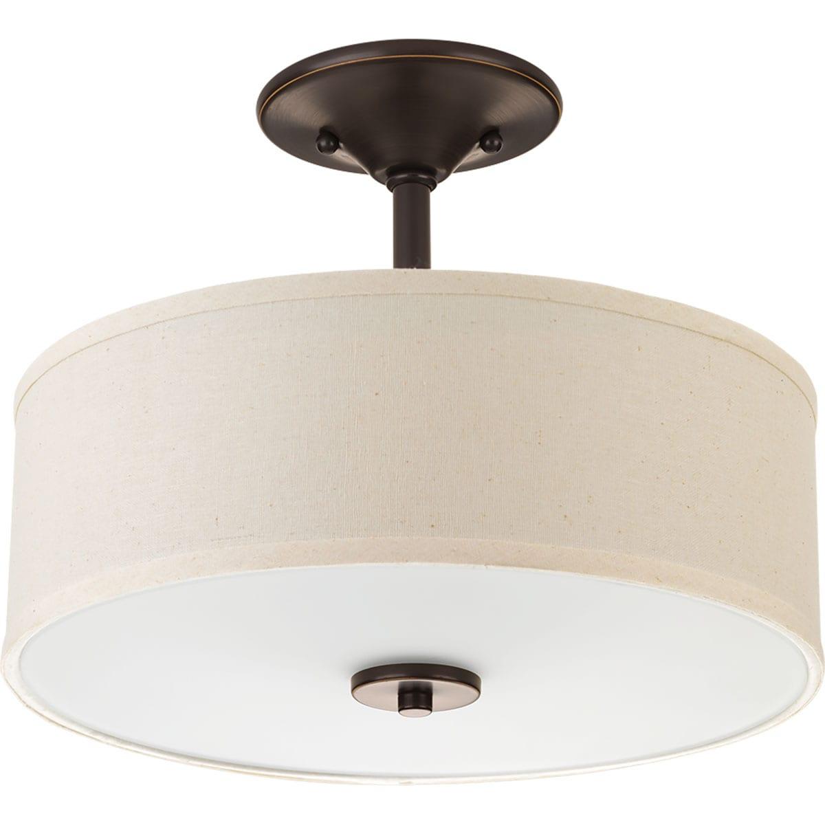 Progress Lighting, Inspire Collection, 2-Light Semi-Flush Mount, Antique Bronze, Etched Glass with Linen Shade