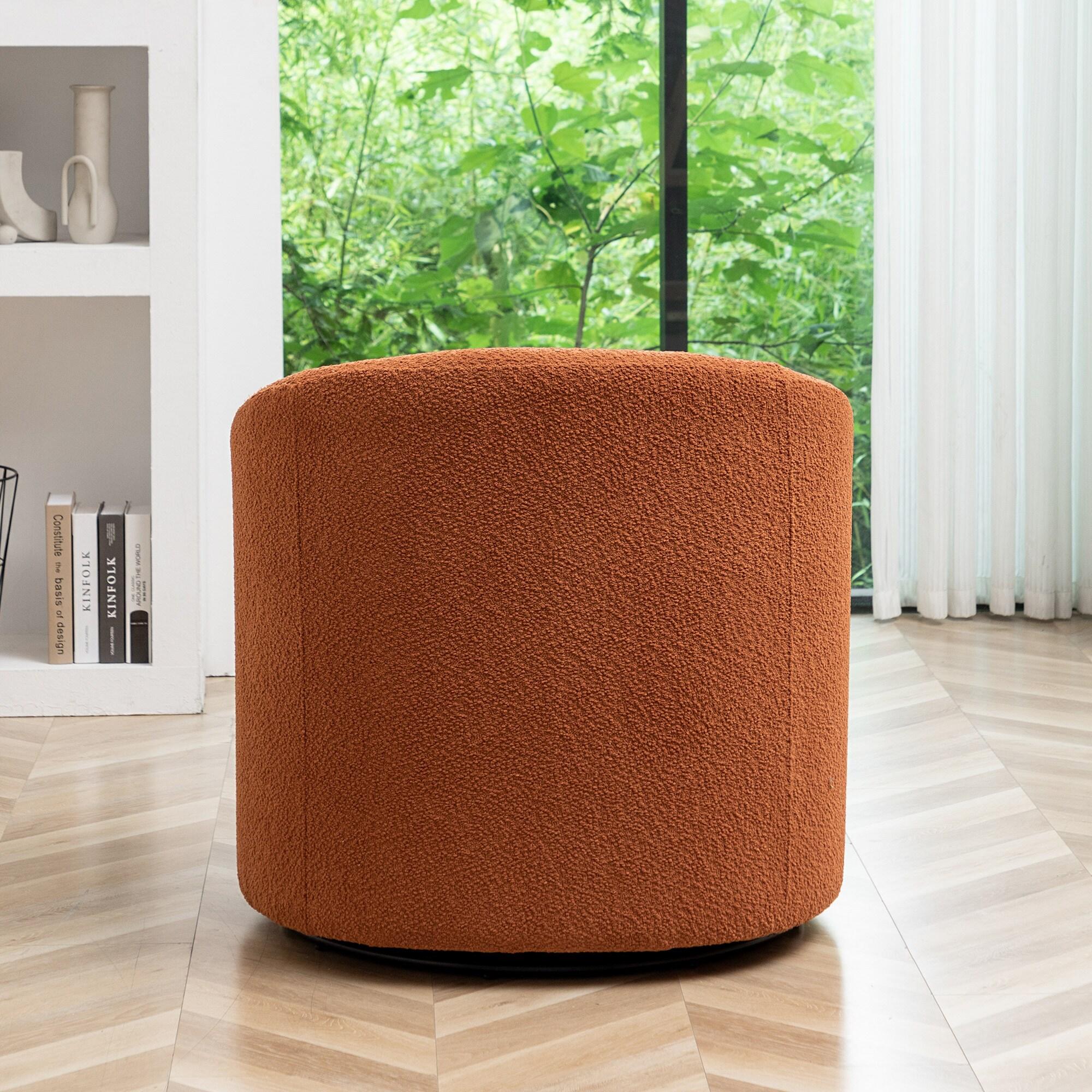 Kinwell 32" Wide Boucle Upholstered Swivel Barrel Chair Caramel: Mid-Century Modern, No Assembly Required