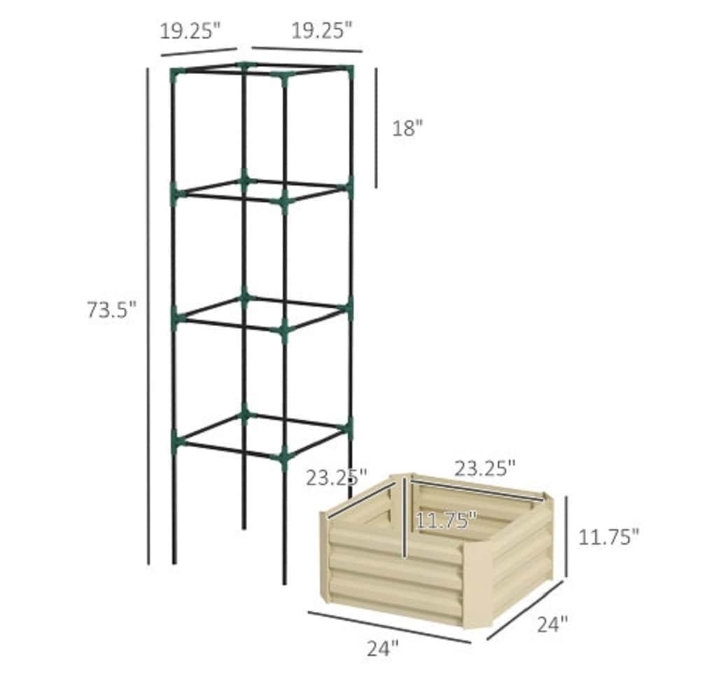 Brown Galvanized Steel Raised Garden Bed with Trellis, 24" x 24" x 11.75"