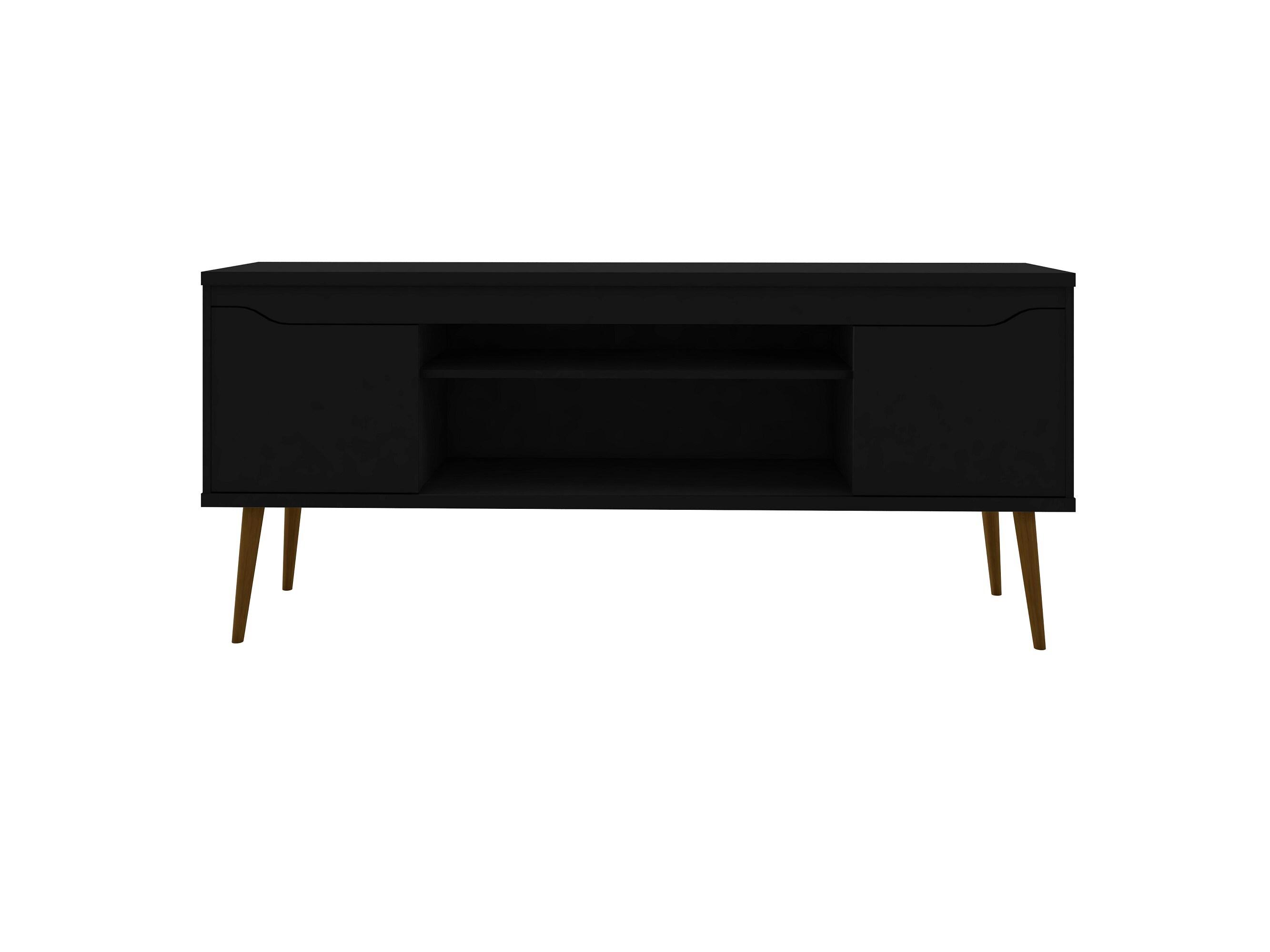 Bradley TV Stand for TVs up to 60" Black - Manhattan Comfort: Modern Entertainment Center with Open Shelves