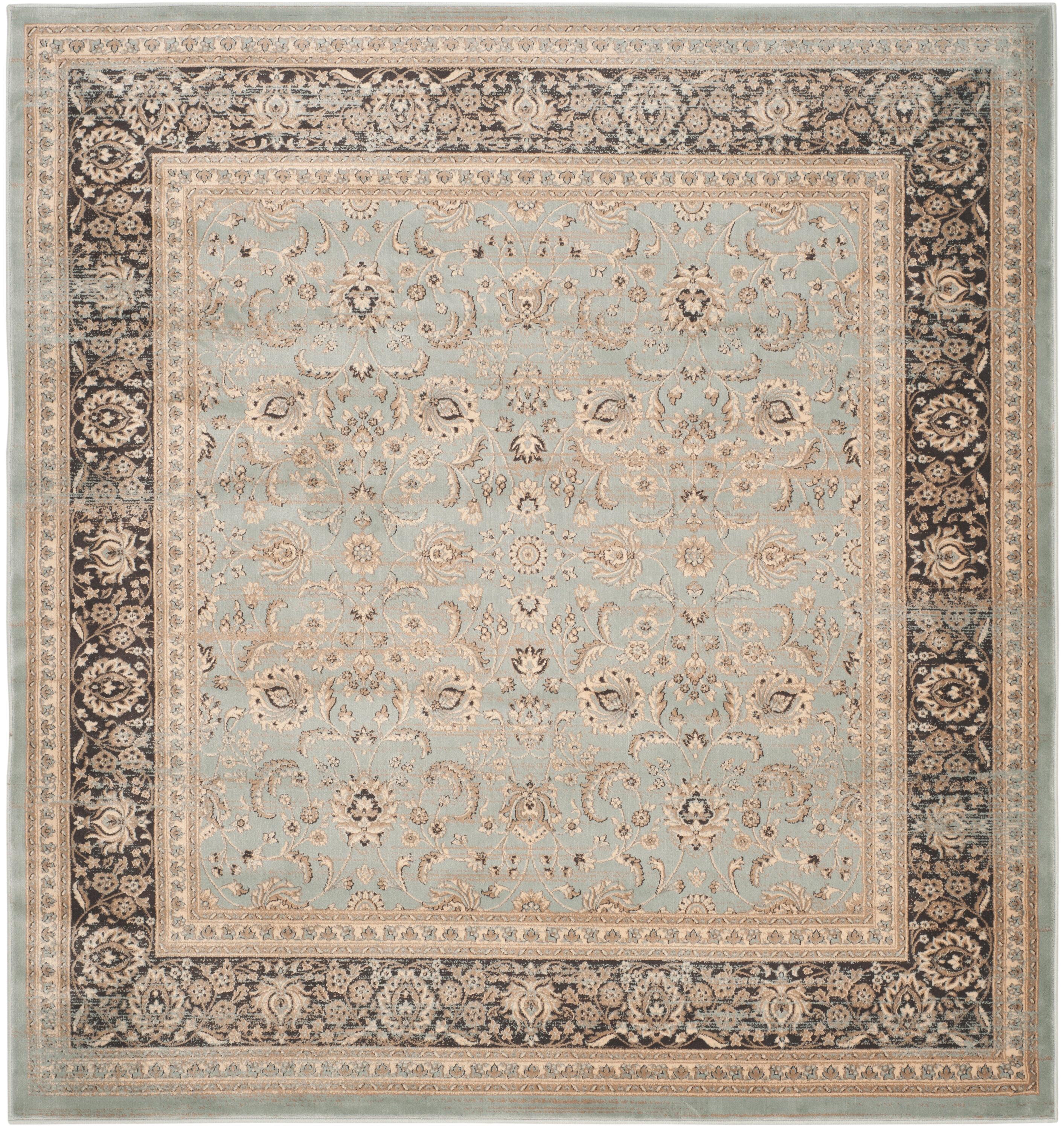 Light Blue and Black Square Vintage Area Rug