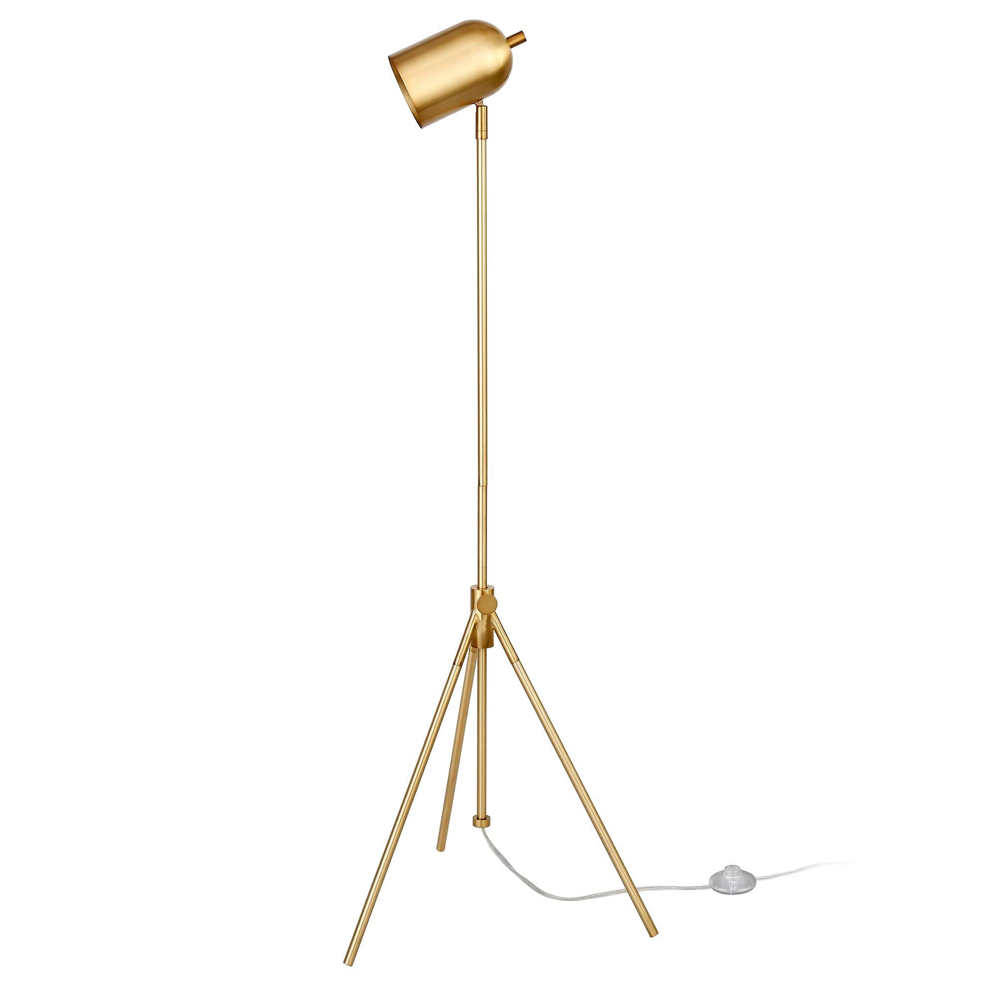Evelyn&Zoe Bruno Tripod Floor Lamp with Metal shade in Brass/Brass