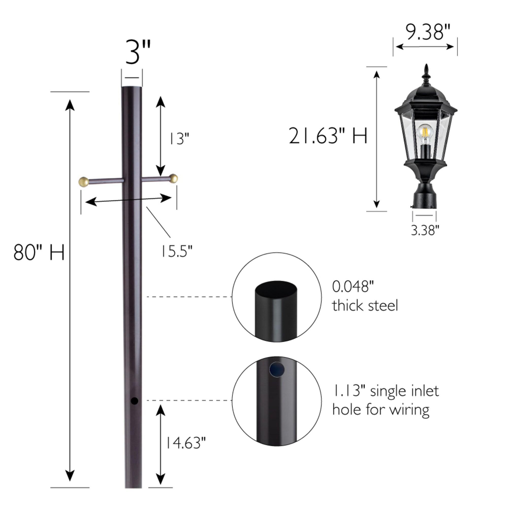 Oak Creek Black Aluminum Outdoor Lamp Post with Clear Glass Panels