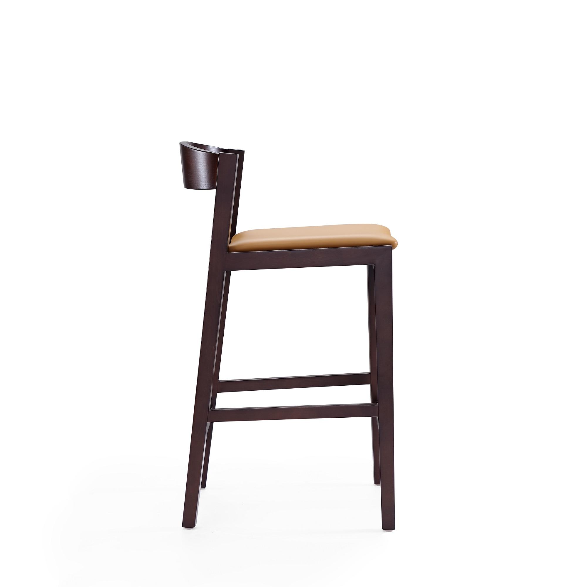 Klismos 36.75 in. Camel and Dark Walnut Beech Wood Counter Height Bar Stool (Set of 2)