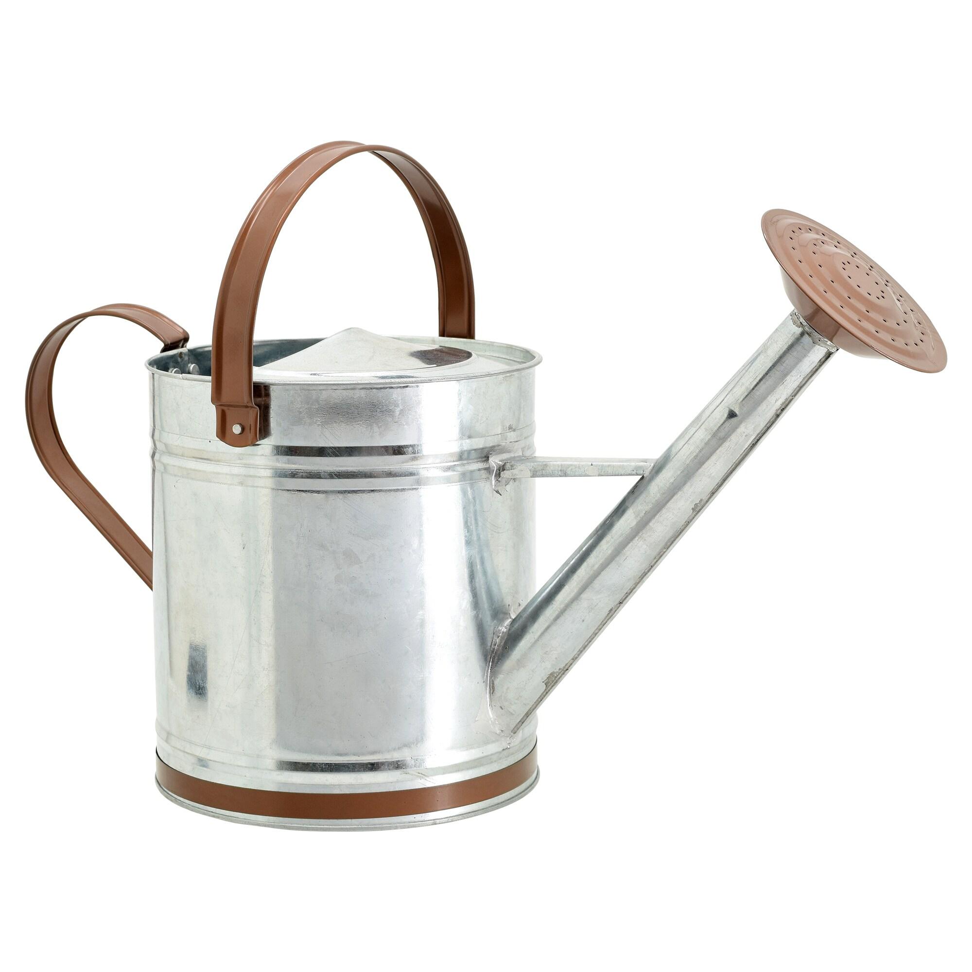 Classic 1.3 Gallon Galvanized Metal Watering Can with Brown Handles