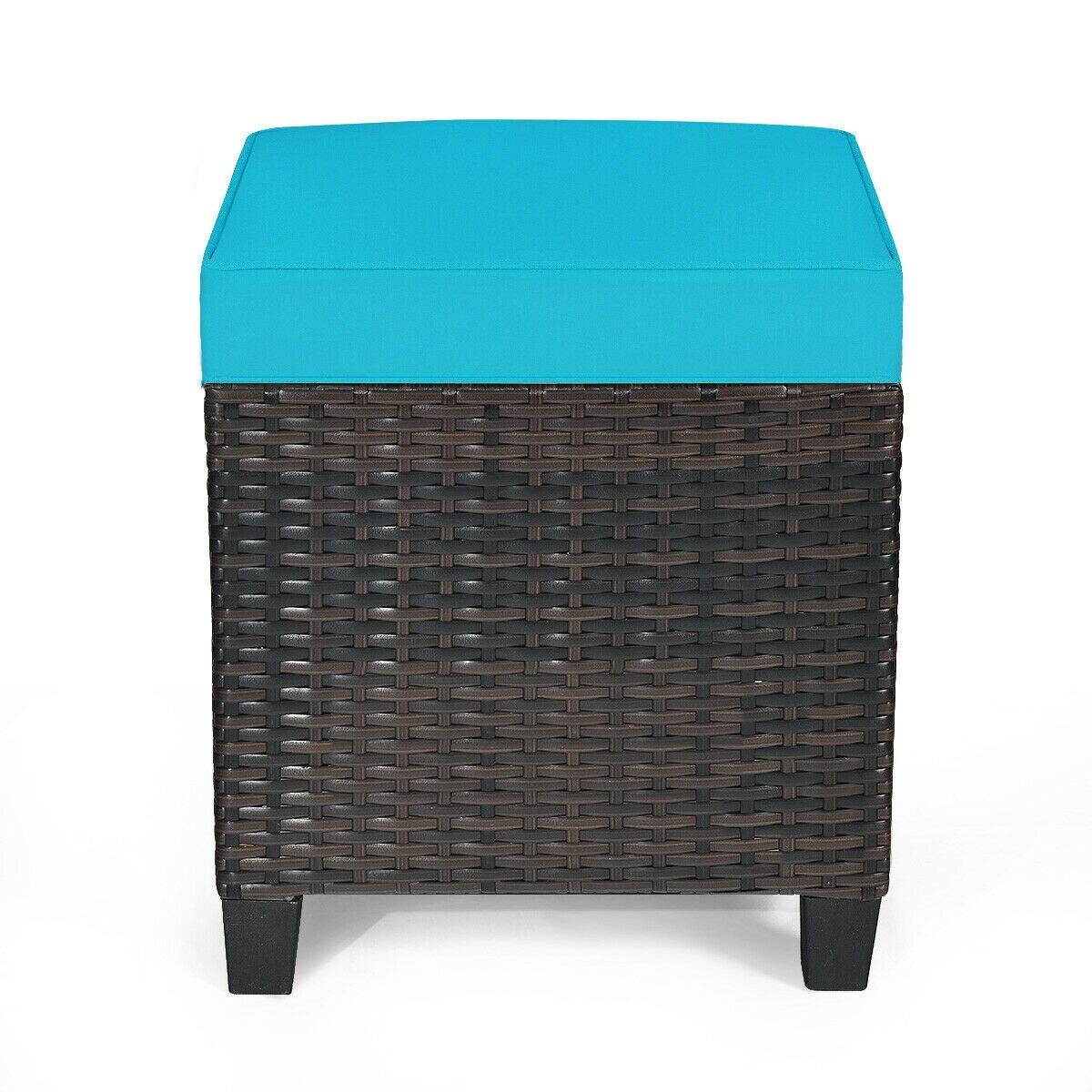 Costway 2PCS Patio Rattan Ottoman Cushioned Seat w/ Foot Rest Turquoise
