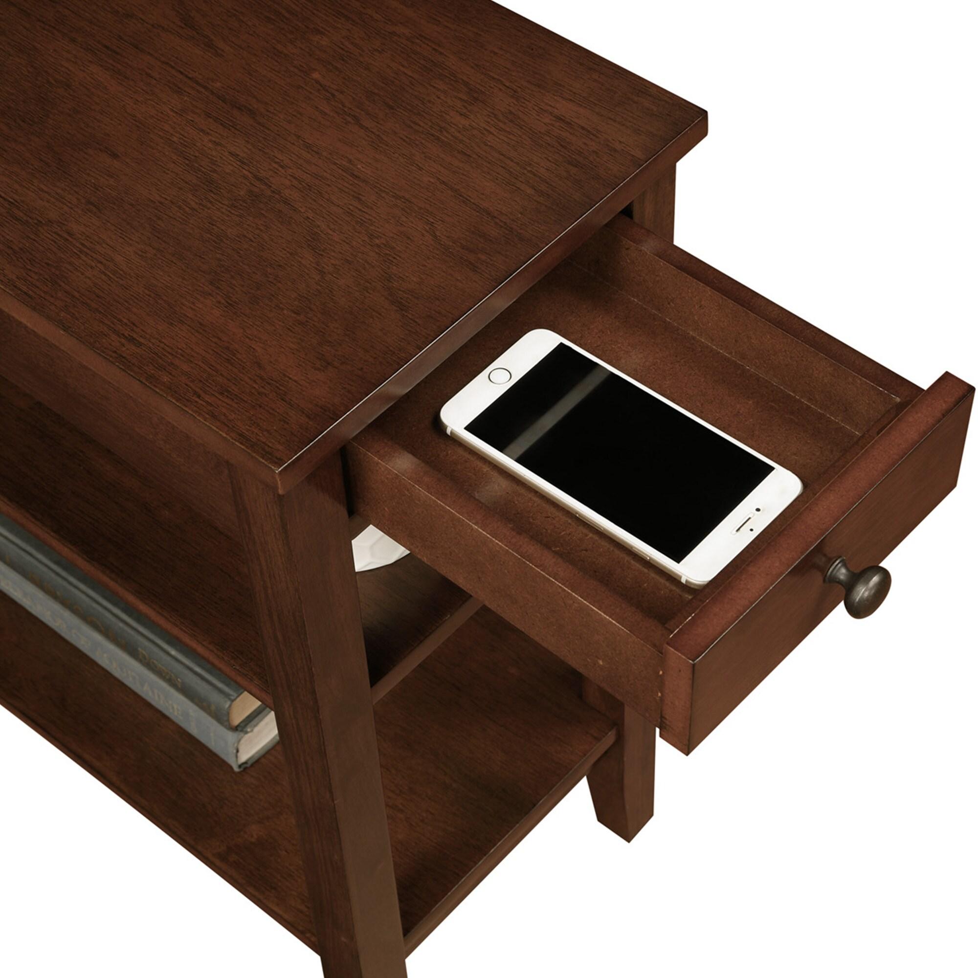 Convenience Concepts American Heritage End Table w/Charging Station and Shelves, Espresso