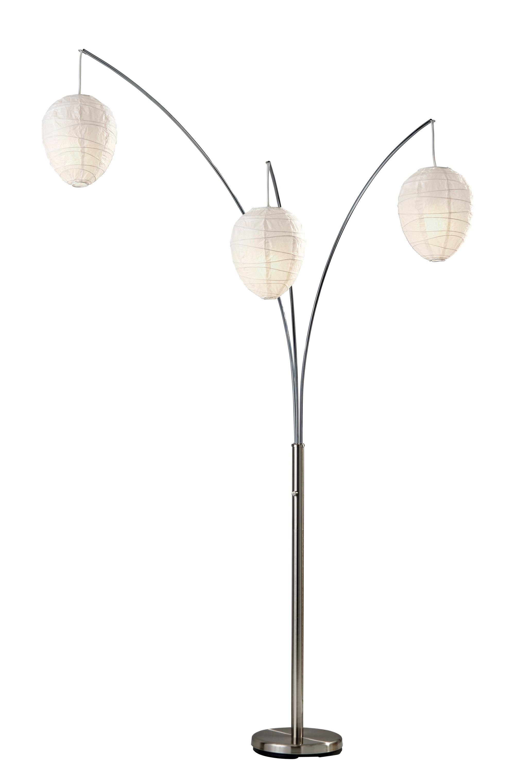 Belle Arc Lamp Silver - Adesso: Chrome Poles, White Rice Paper Lanterns, Multi-Head, ETL Listed
