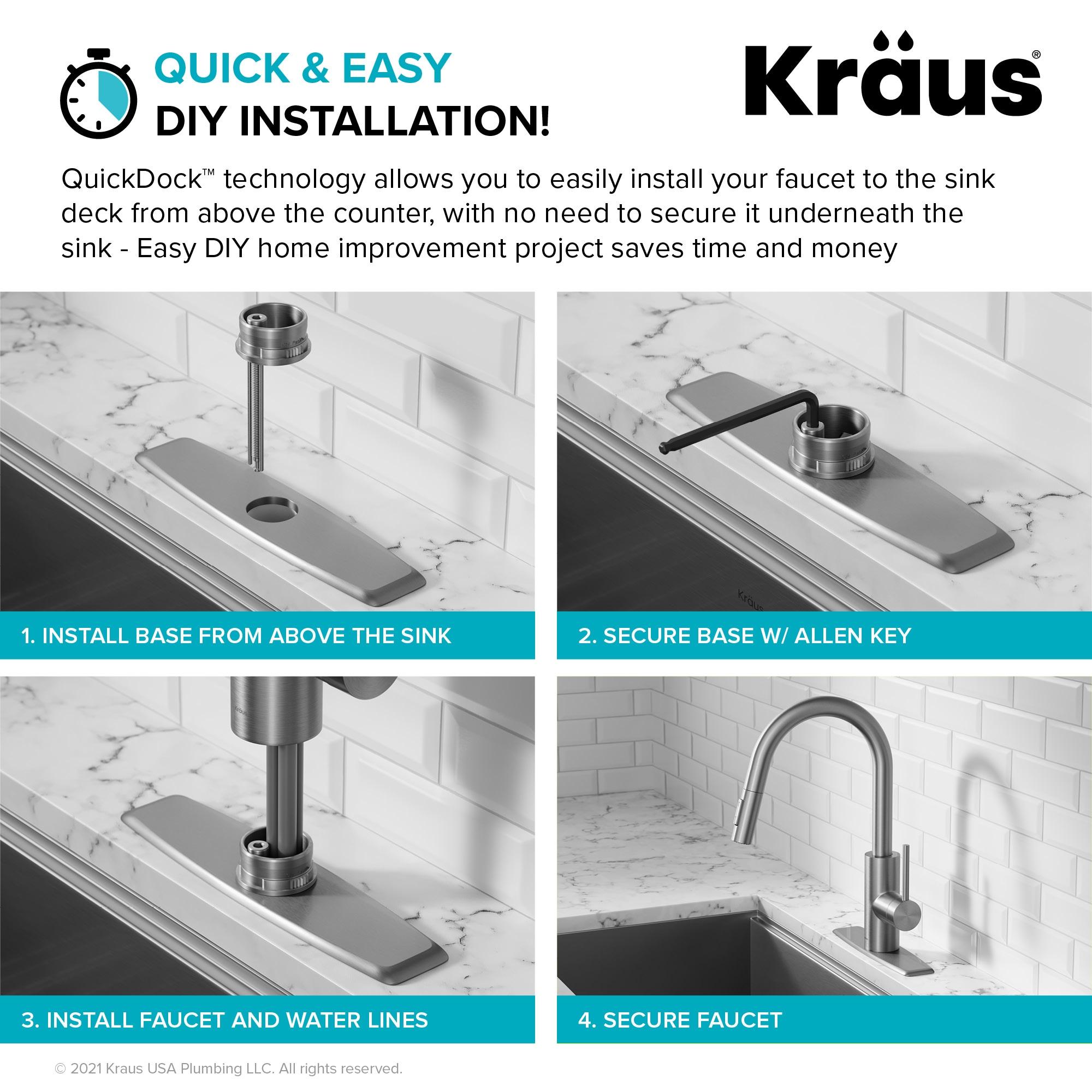 KRAUS Oletto Single Handle Pull Down Kitchen Faucet with QuickDock Top Mount Installation Assembly